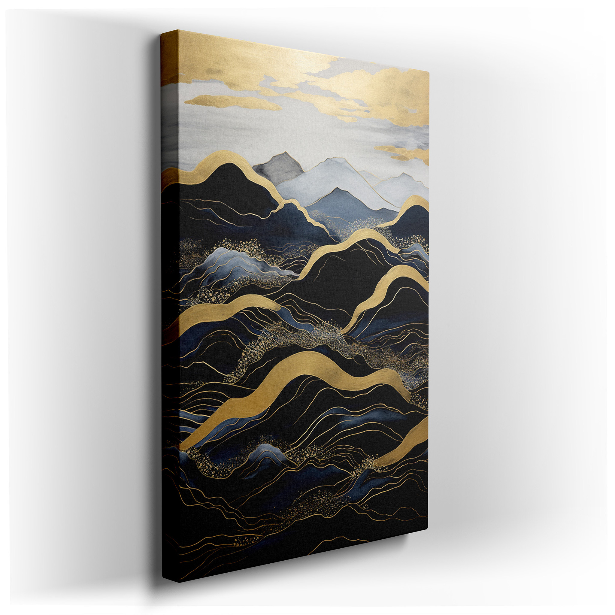 Elegant Black and Gold Majestic Mountains, Luxurious Large Wall Art, Canvas Decor for Office and Bedroom wrapped canvas