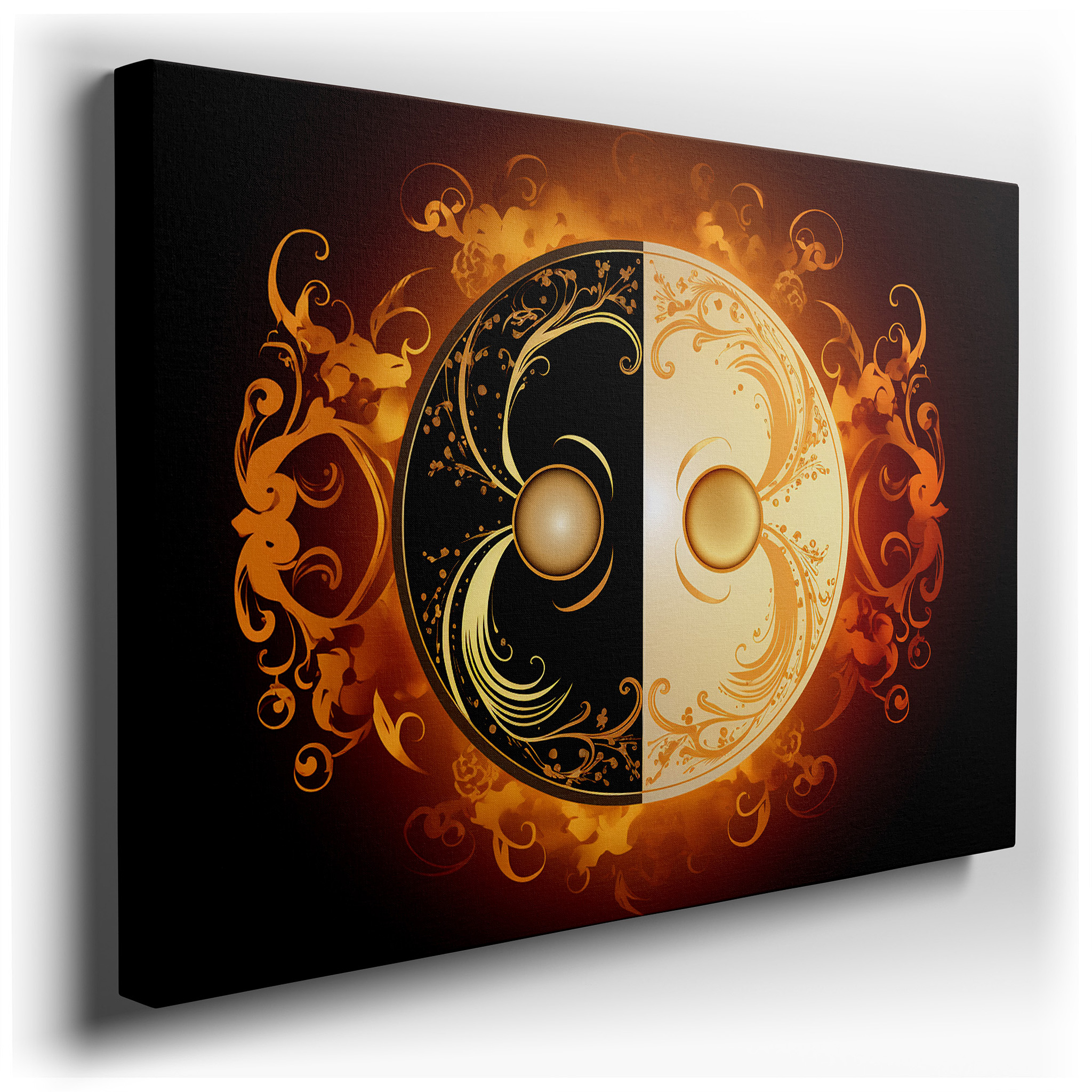 Elegant Black and Gold Yin Yang Symbol Wall Art, Celebrating Balance and Duality, Ideal for Office and Bedroom Decor,