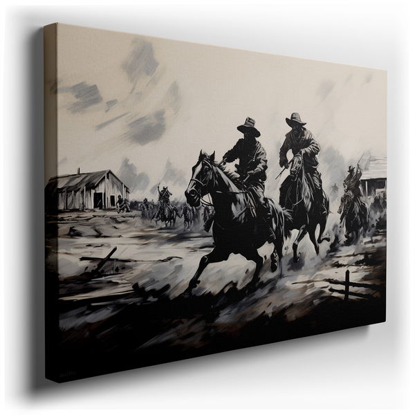 Elegant Black and White Horsemen - Large Canvas Wall Art