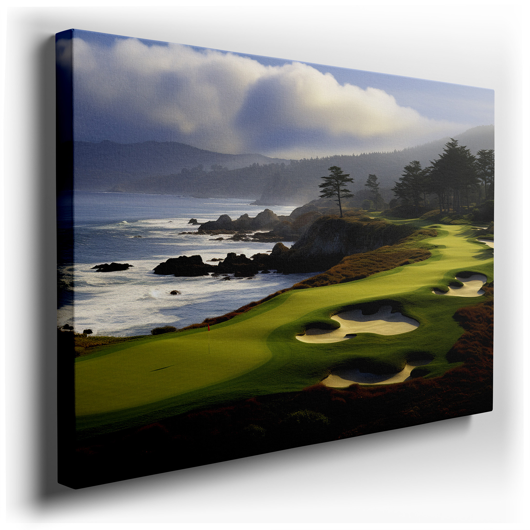Elegant Coastal Golf Course and Rugged Shorelines Large Wall Art, Dramatic Sky Canvas, Office and Bedroom Wall Decor