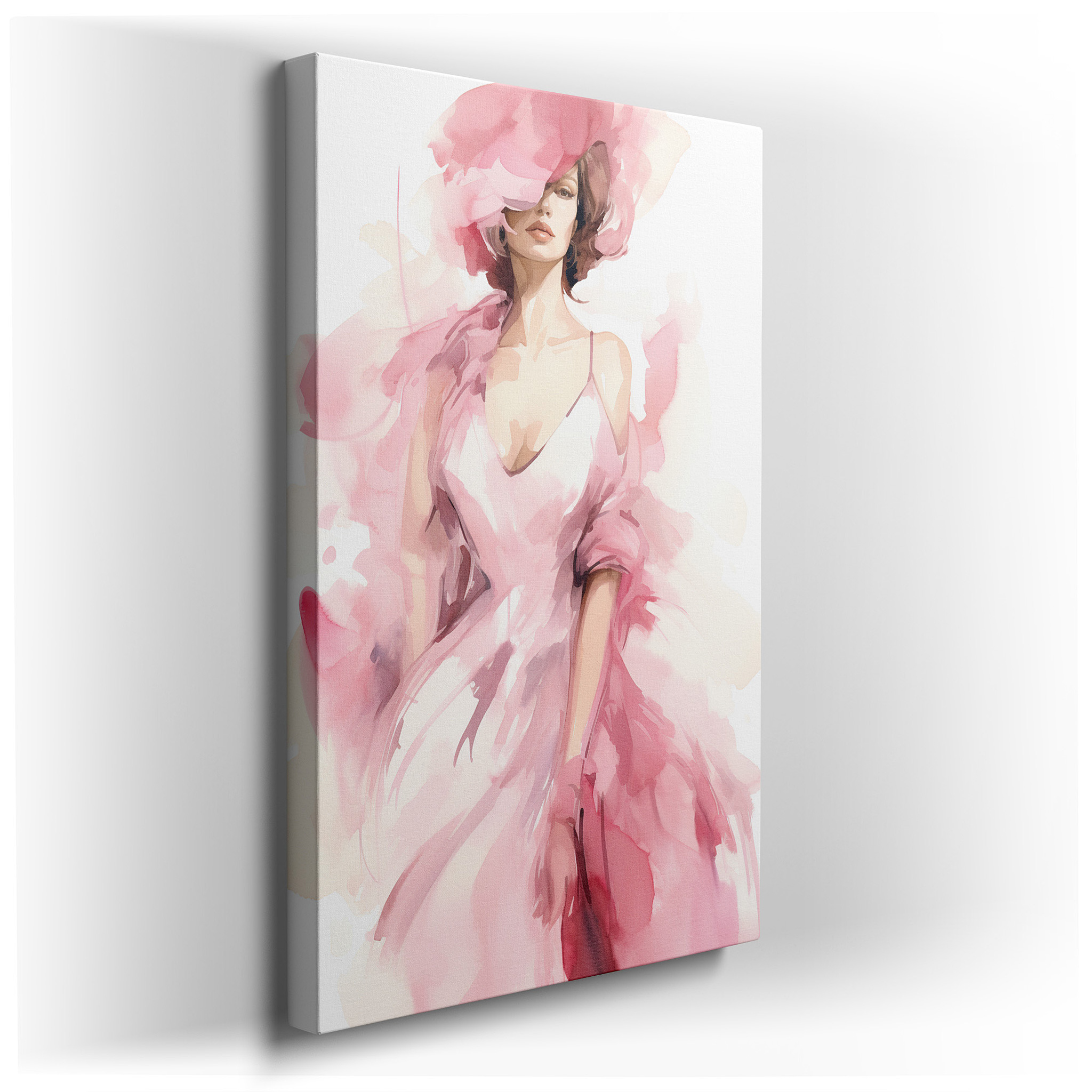 Elegant Contemporary Feminine Style with a Flowing Pink Gown Large Wall Art, Canvas Wall Art, Wall Decor for Office,