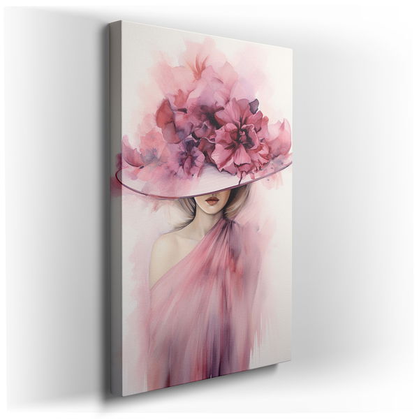 Elegant Floral Hat - Impressionist Pink Canvas Wall Art
