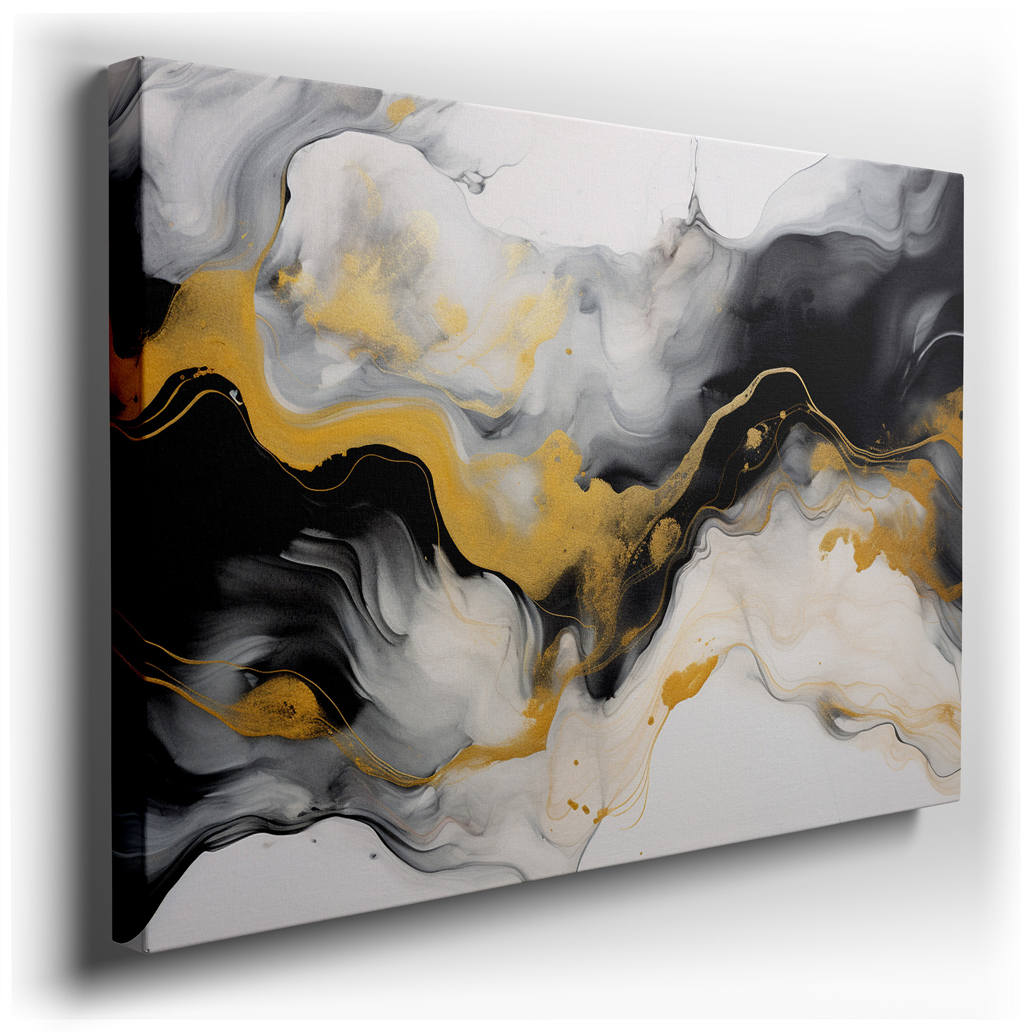 Elegant Fusion of Rich Blacks and Luminous Golds in Abstract Motion, Large Wall Art, Canvas Wall Art, Wall Decor for