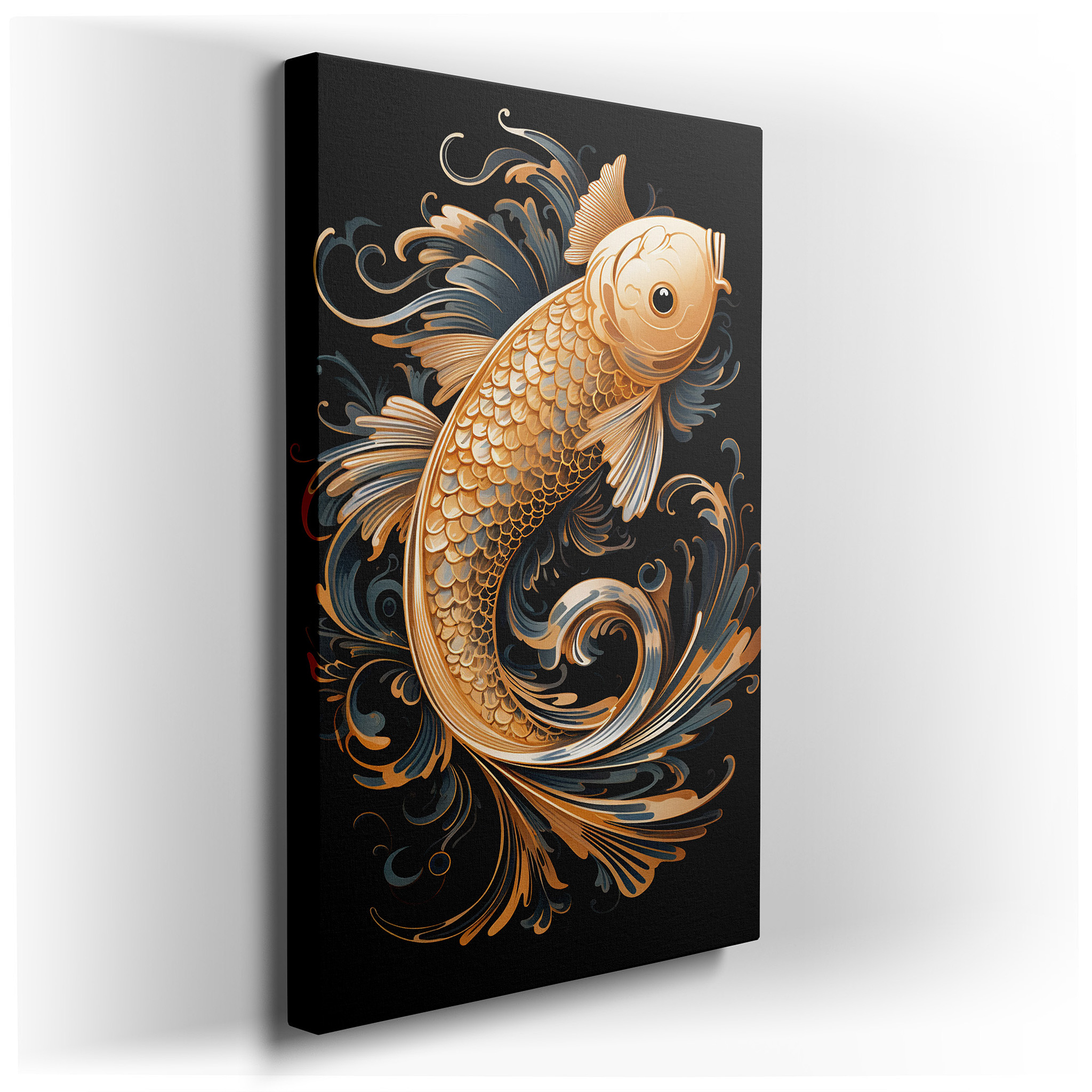Elegant Goldfish with Flowing Water Designs, Peaceful Water - Themed Large Wall Art, Canvas Wall Art, Wall Decor for