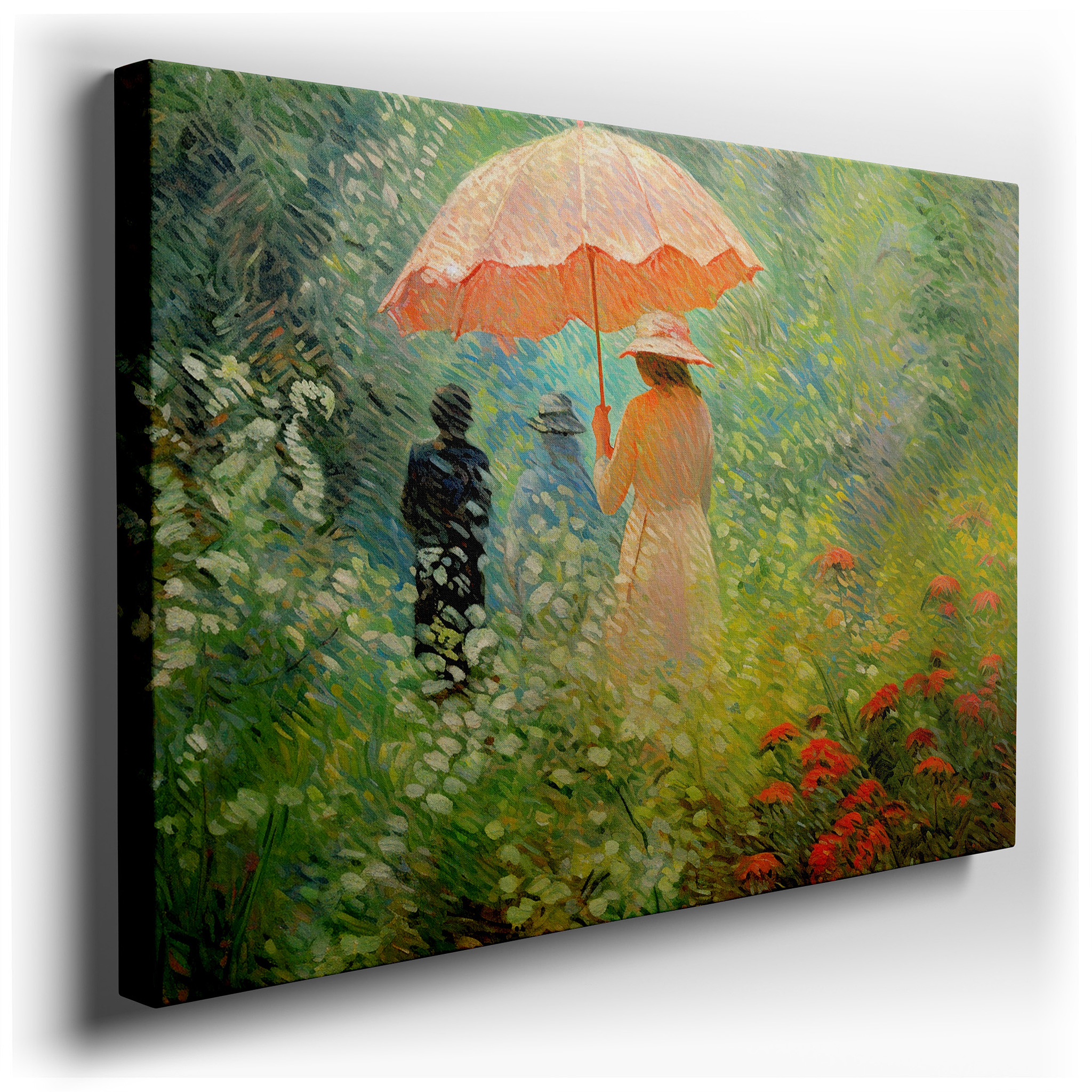 Elegant Lady with Umbrella in a Flourishing Garden Wall Art, Canvas Decor for Office, Bedroom, and Living Room wrapped