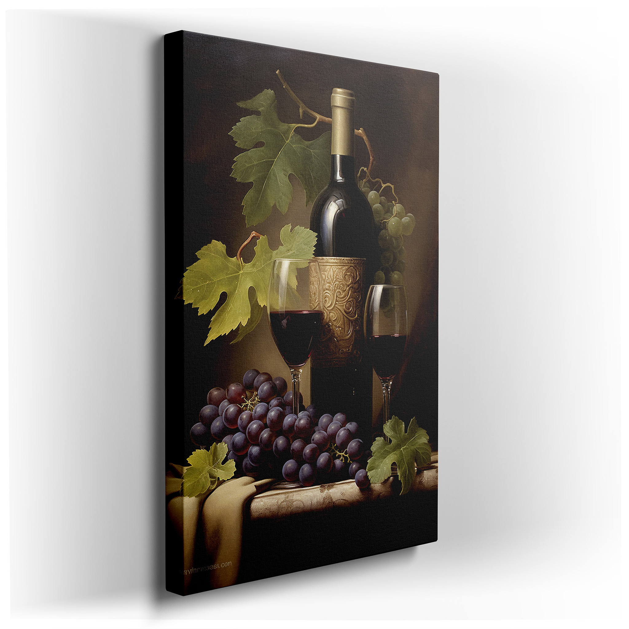 Elegant Wine Tasting Evening Wall Art Featuring Red Wine, Glasses, and Ripe Grapes - Large Canvas Art for Home and