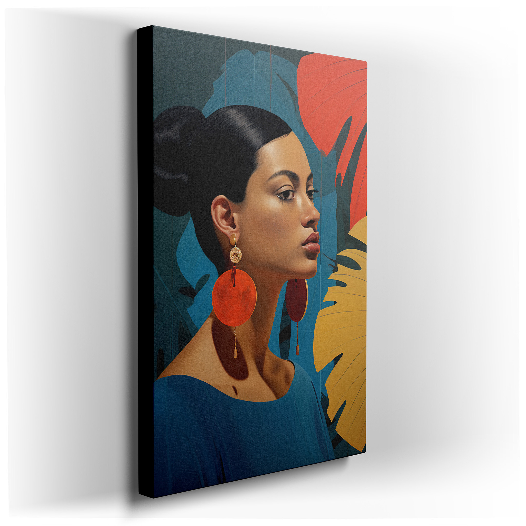 Elegant Woman Profile - Vibrant Leaves Large Wall Art, Canvas Decor for Office, Bedroom, and Living Room wrapped canvas
