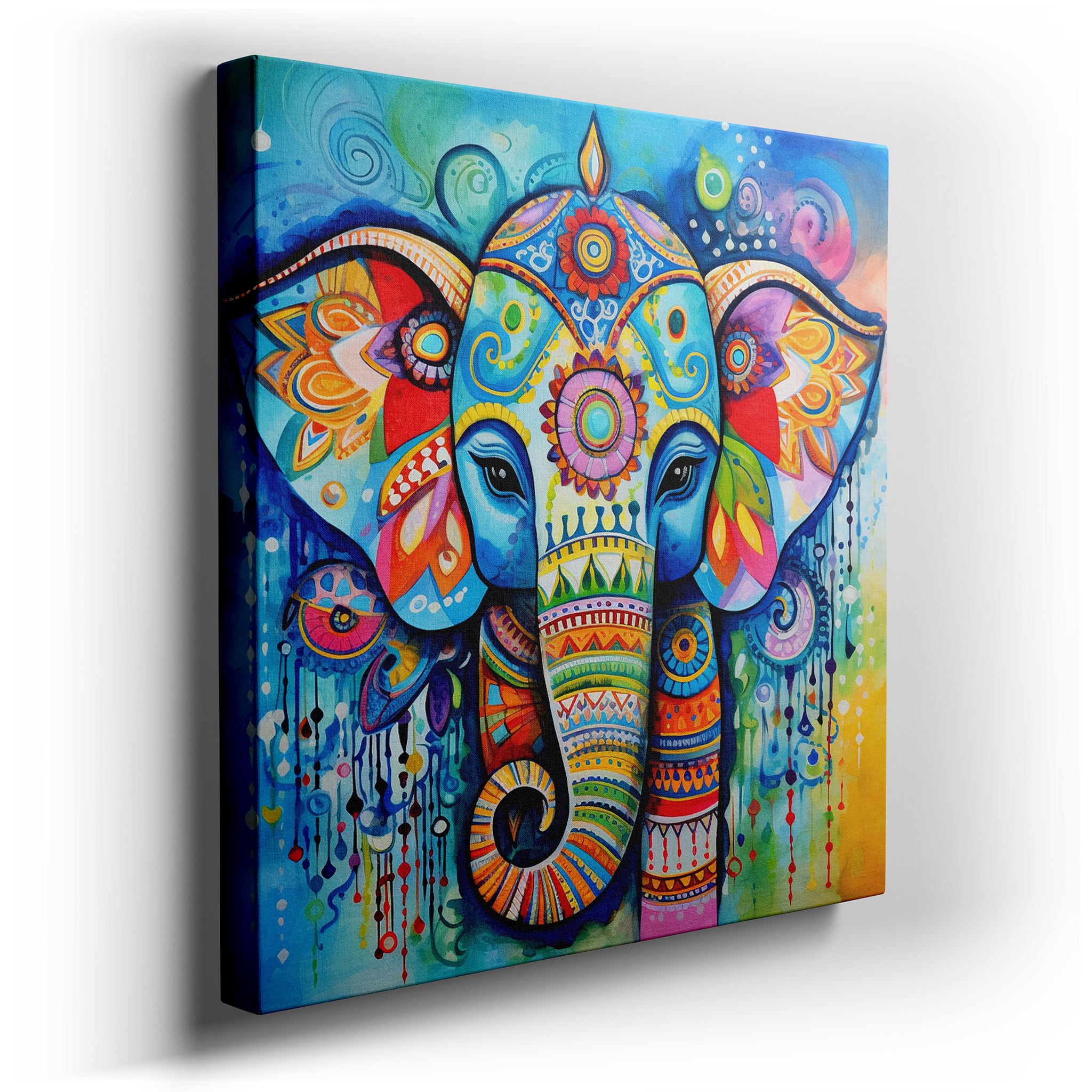 Elephant Mandala Symbolizing Unity and Spiritual Growth - Large Canvas Wall Art for Office and Bedroom Decor wrapped