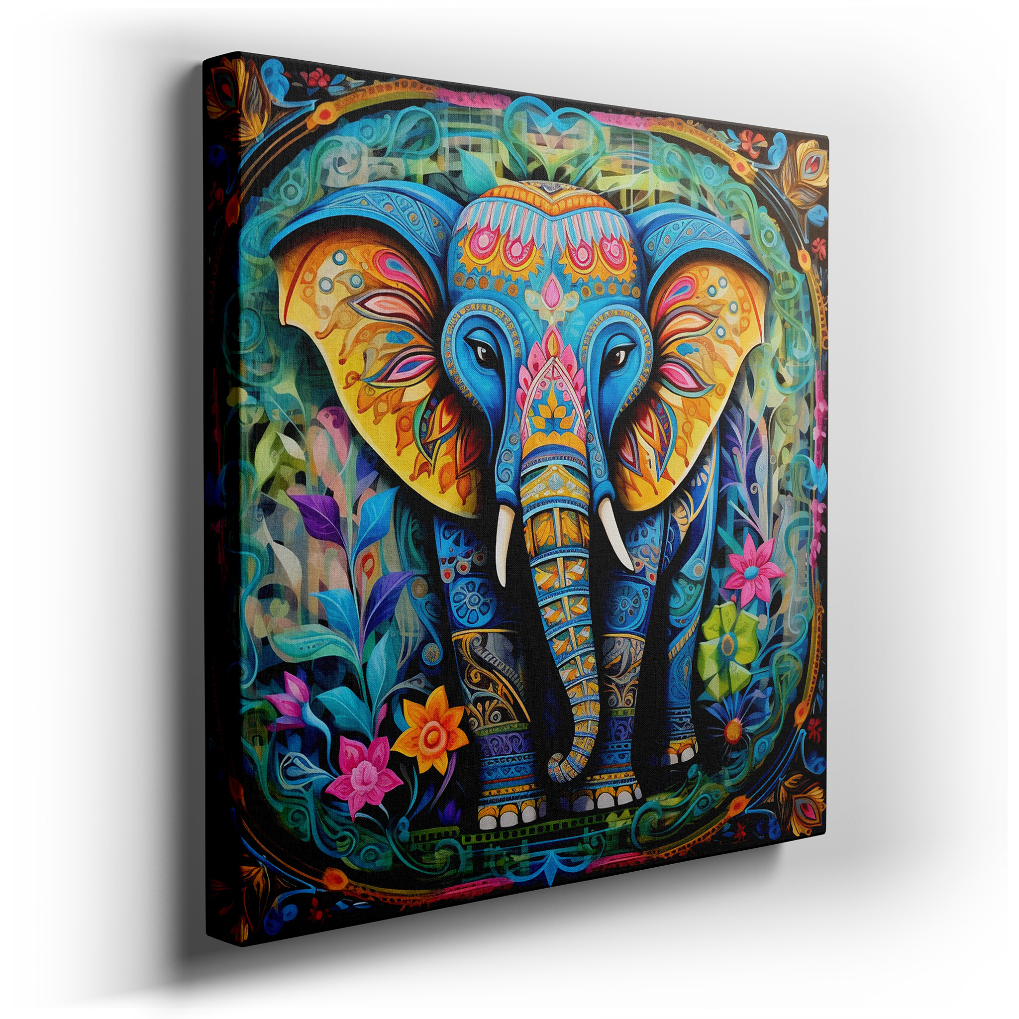 Elephant of Wisdom and Strength Wall Art: Vibrant Cultural and Artistic Celebration, Ideal for Office and Bedroom