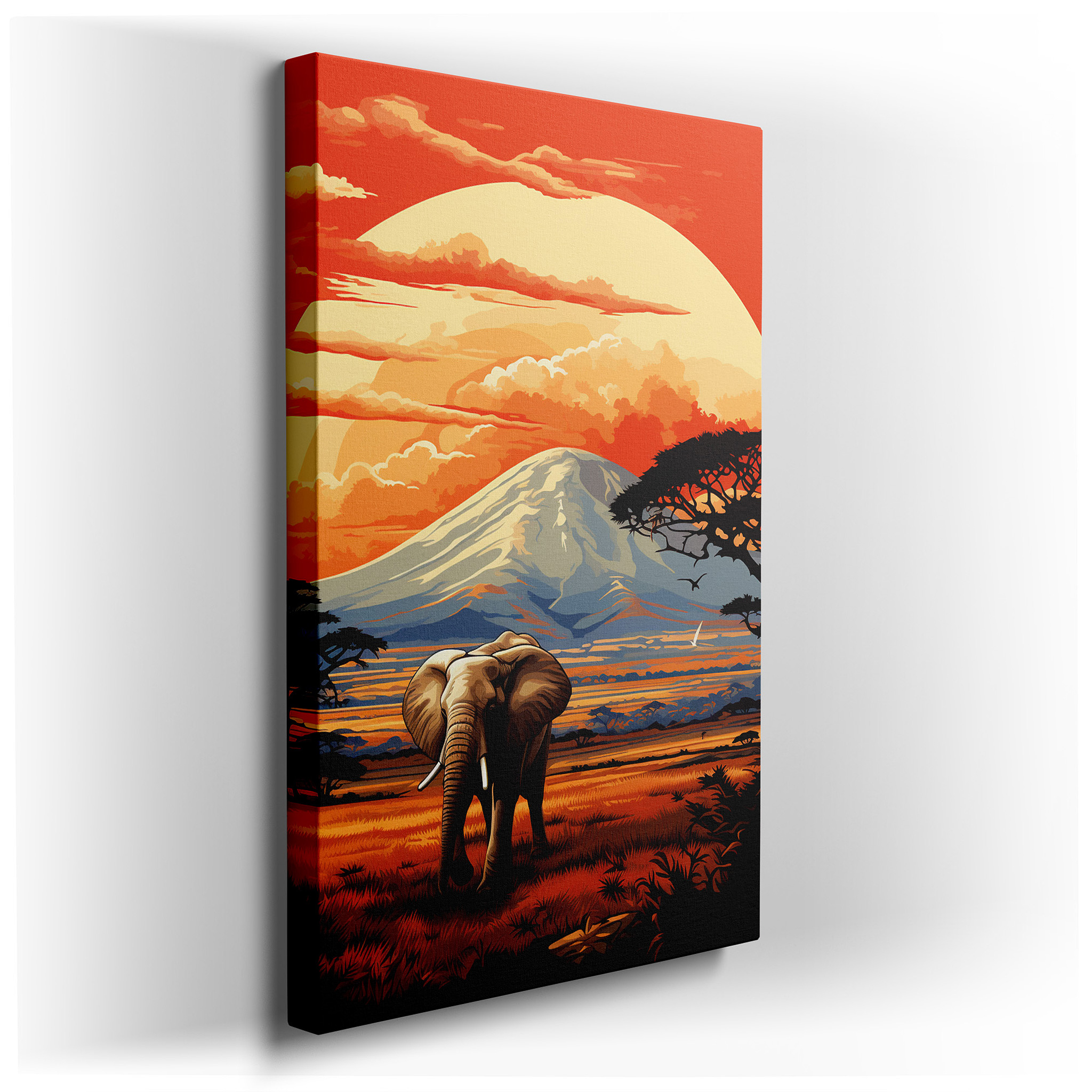 Elephant Silhouette at Sunset in Africa Large Canvas Wall Art for Home and Office Decor wrapped canvas - main product