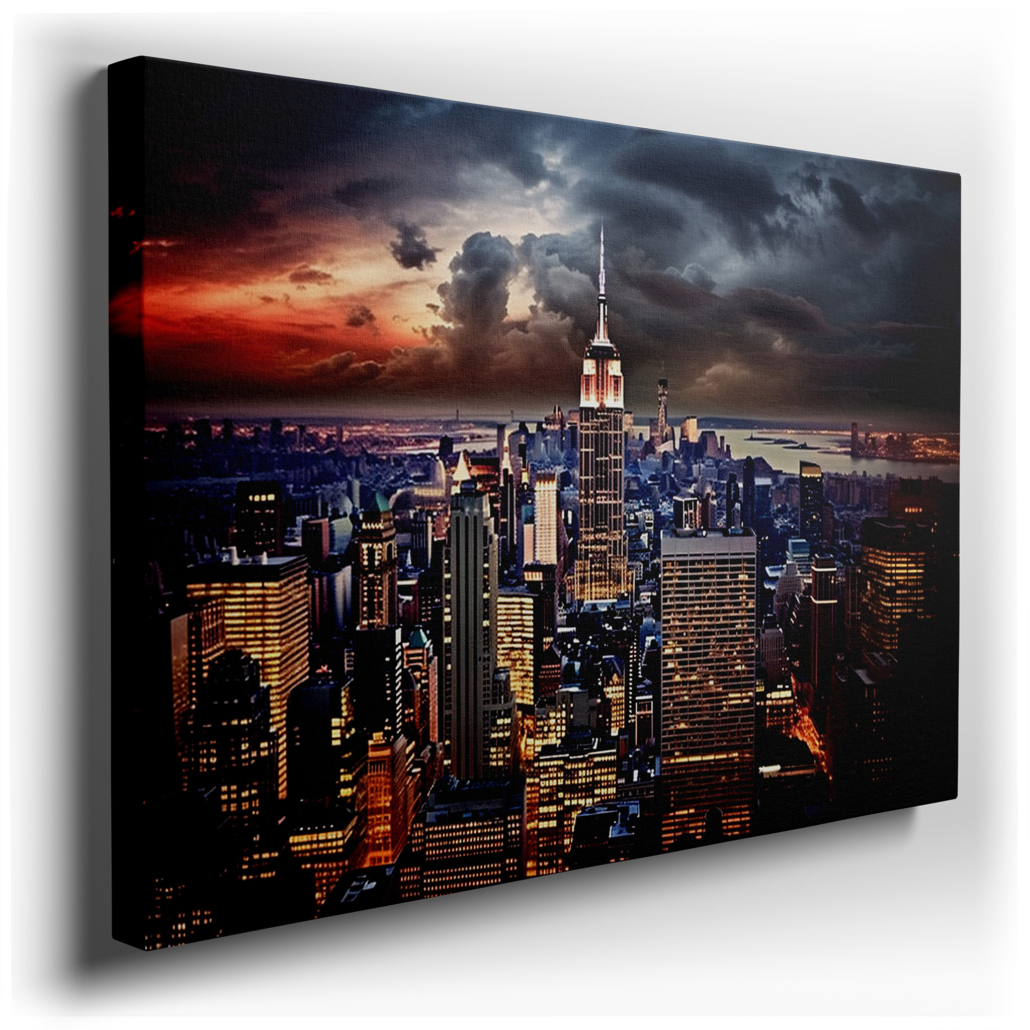 Empire State Building at Dusk: Vibrant Aerial View of New York City's Twilight - Large Wall Art, Canvas Wall Art,