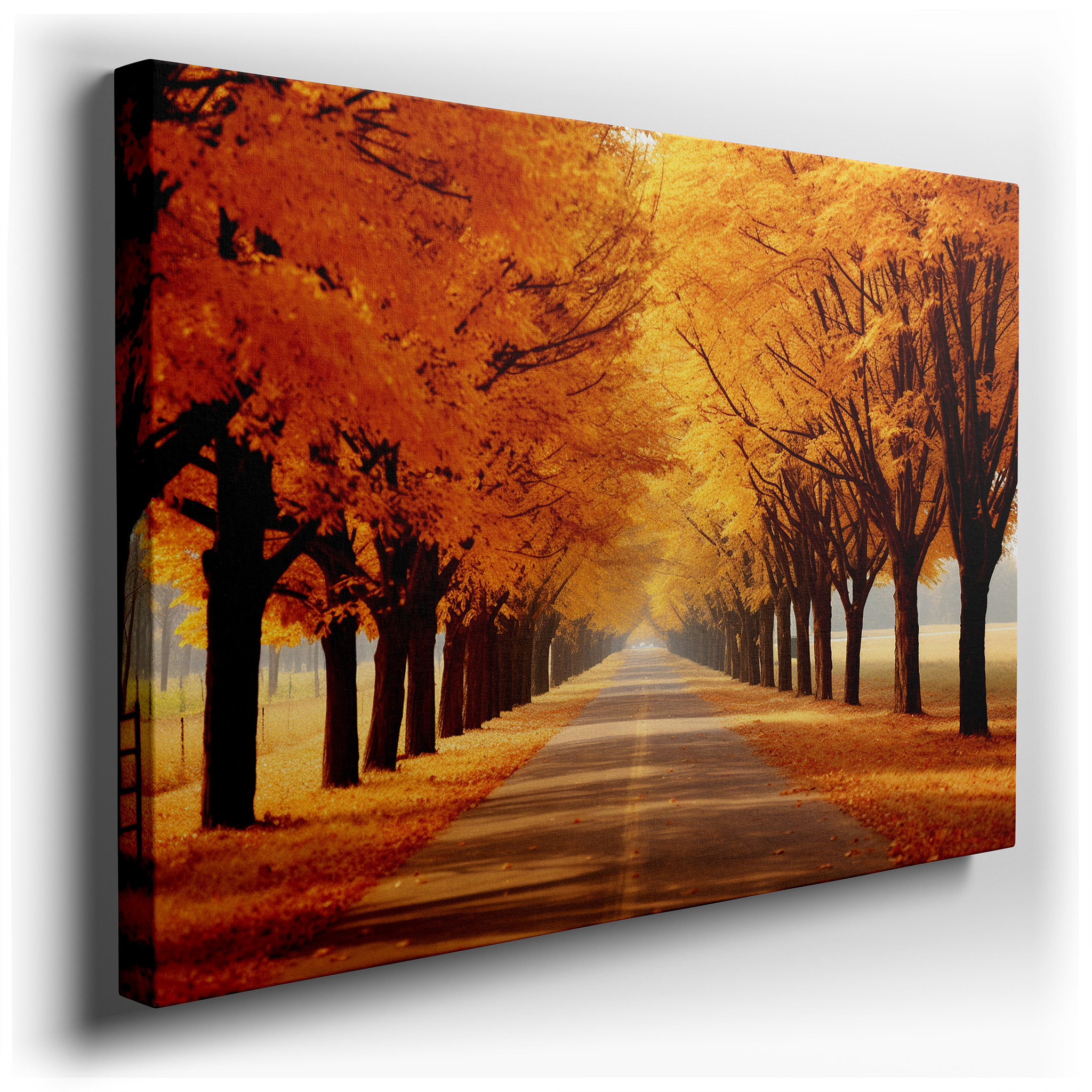 Enchanted Autumn Pathway - A Vivid Journey Through Fiery Hues and Serene Landscapes: Large Wall Art, Canvas Wall Art,