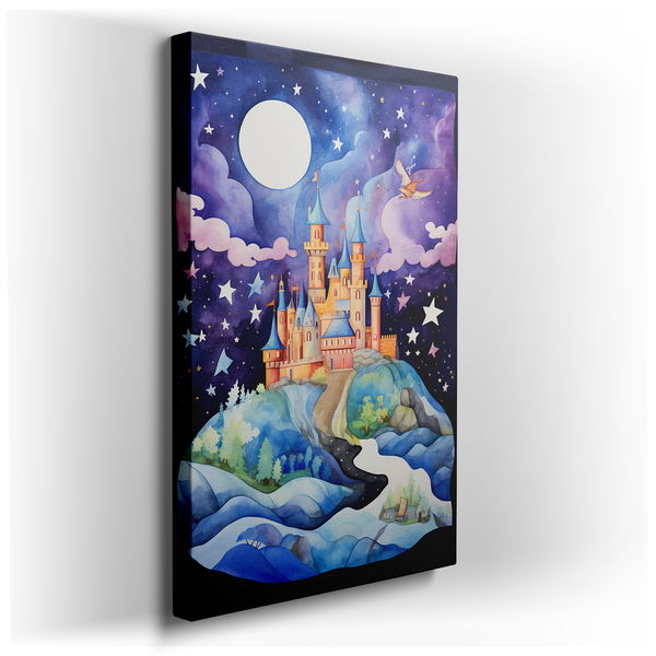 Enchanted Castle in a Starlit Realm - Fantasy Canvas Wall Art