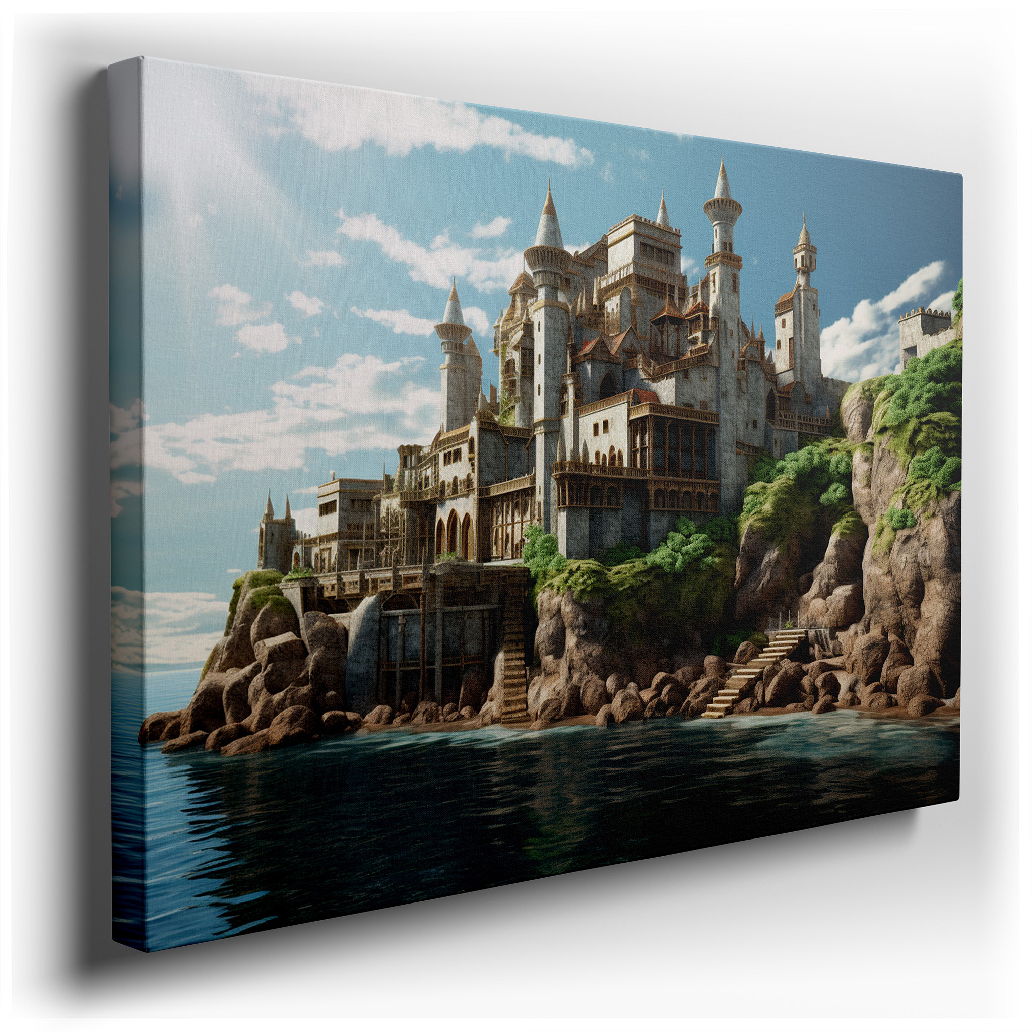 Enchanted Castle on Cliff Canvas Art: Gateway to Adventure and Imagination, Ideal for Office and Bedroom Wall Decor