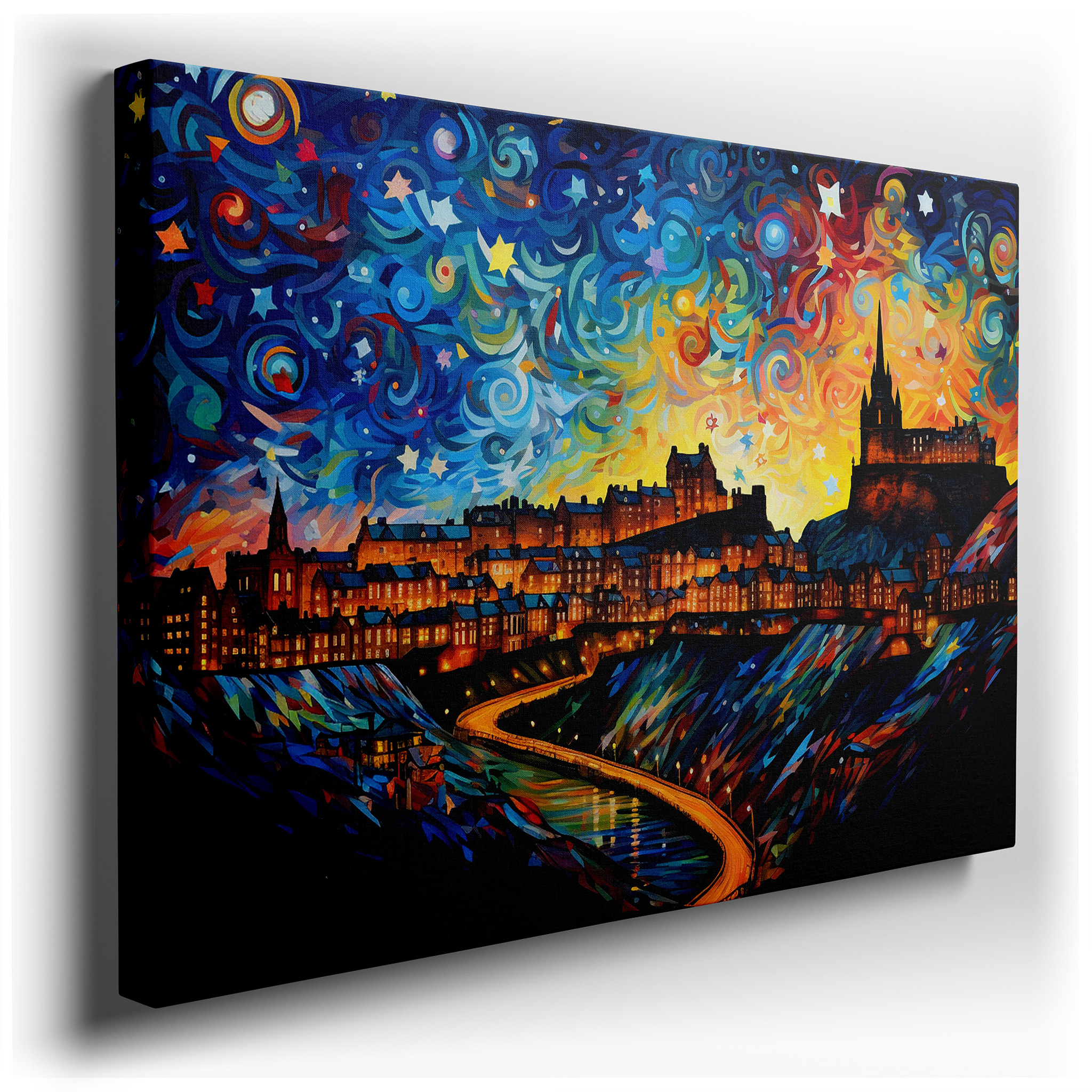 Enchanted Edinburgh Beneath Starlit Skies - Vibrant and Magical Cityscape Large Wall Art, Canvas Wall Art, Wall Decor