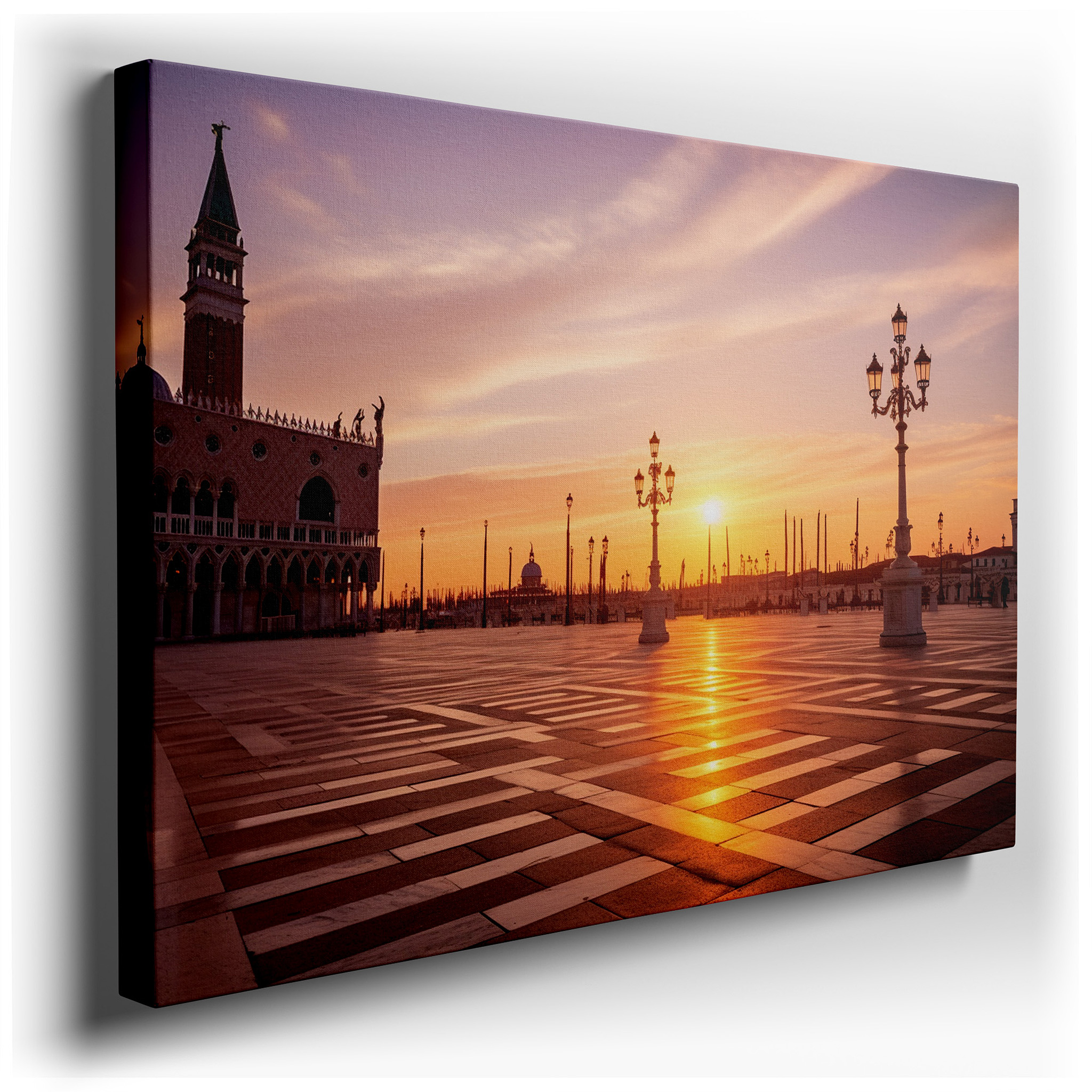 Enchanted European Piazza Canvas Wall Art: Historical Grandeur at Golden Hour, Large Wall Decor for Office wrapped