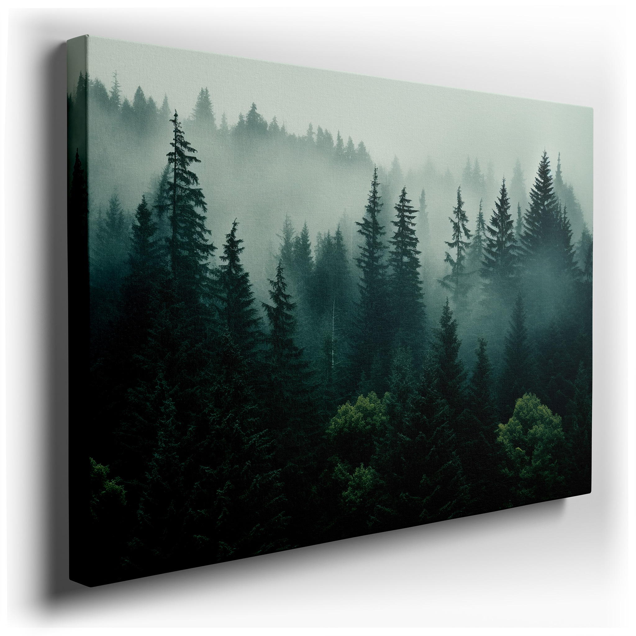 Enchanted Evergreens in Mist: A Serene Symphony of Light and Shadow - Large Wall Art, Canvas Wall Art, Wall Decor for