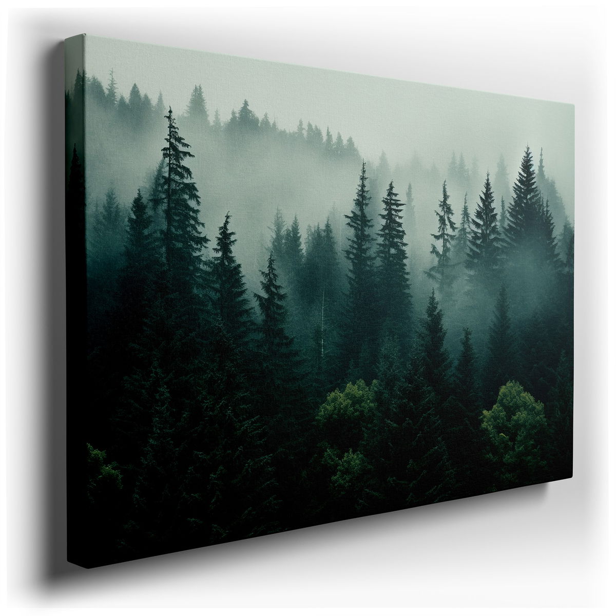 Enchanted Evergreens in Mist - Tranquil Nature Canvas Wall Art