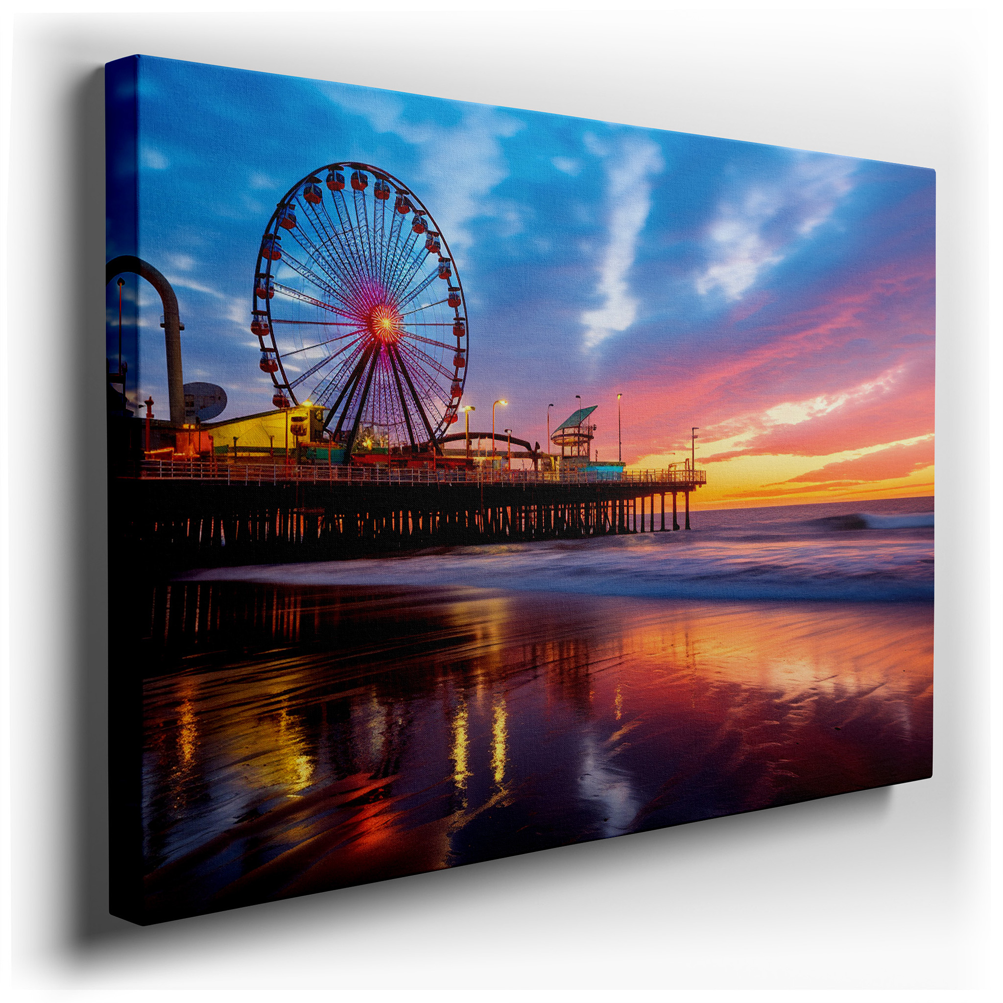 Enchanted Ferris Wheel at Sunset: A Spectacle of Lights and Reflections - Large Canvas Wall Art for Home and Office