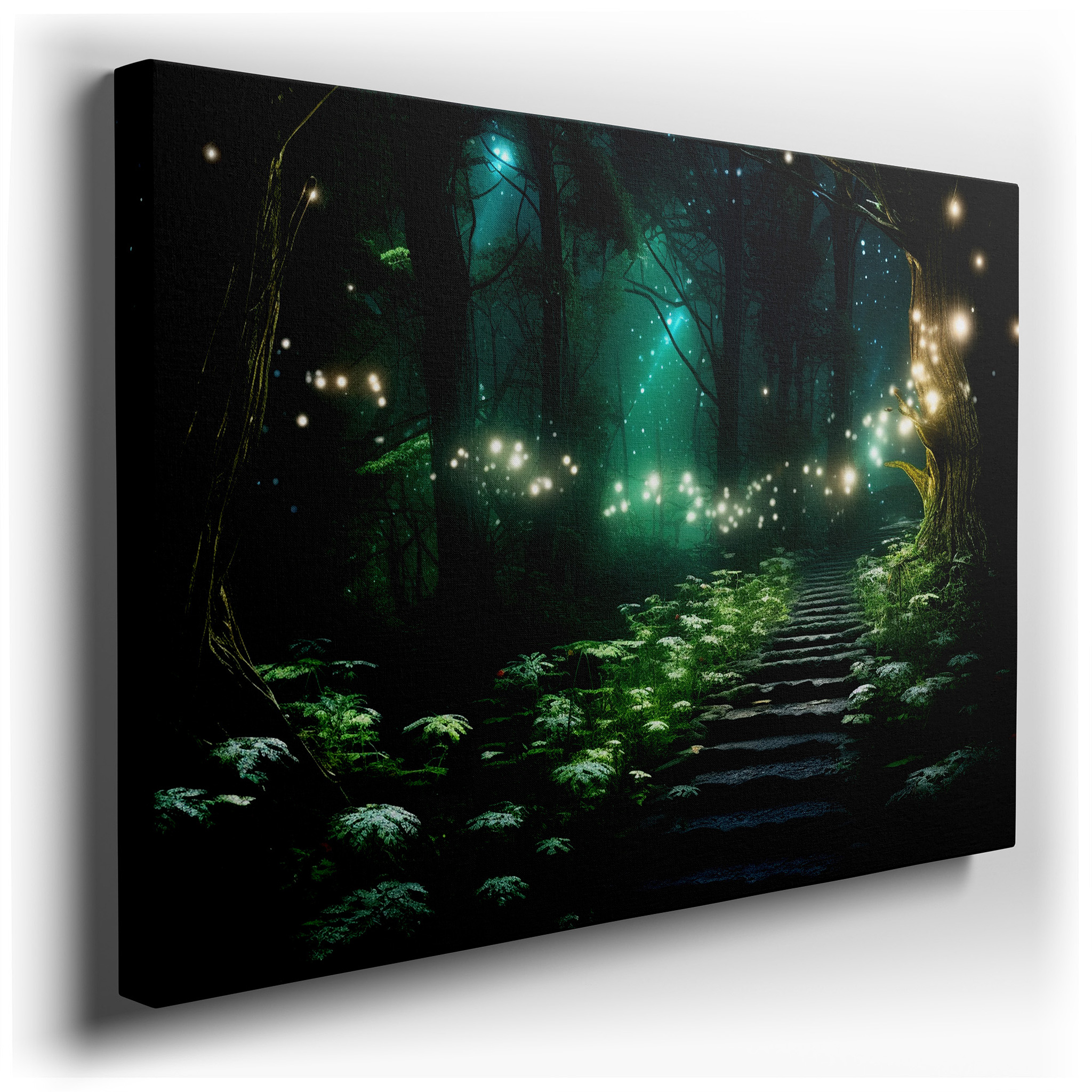 Enchanted Forest Pathway Canvas: Radiant Light, Tranquil and Mystical Large Wall Art for Office and Bedroom Decor