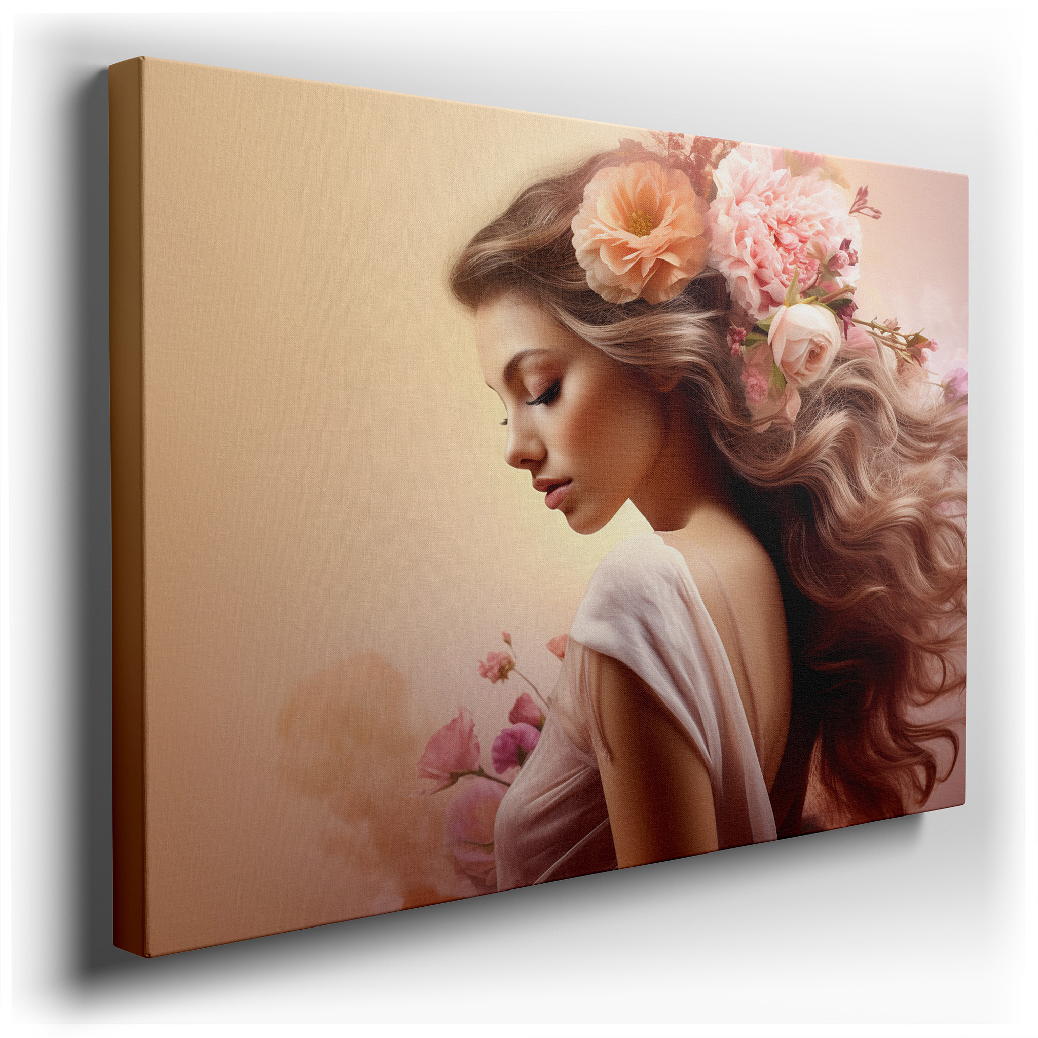 Enchanted Garden of Tranquility: A Serene Portrait of Feminine Grace and Ethereal Beauty - Large Canvas Wall Art for