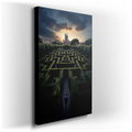 Enchanted Hedge Maze and Majestic Castle Spire - Sunset Canvas Wall Art