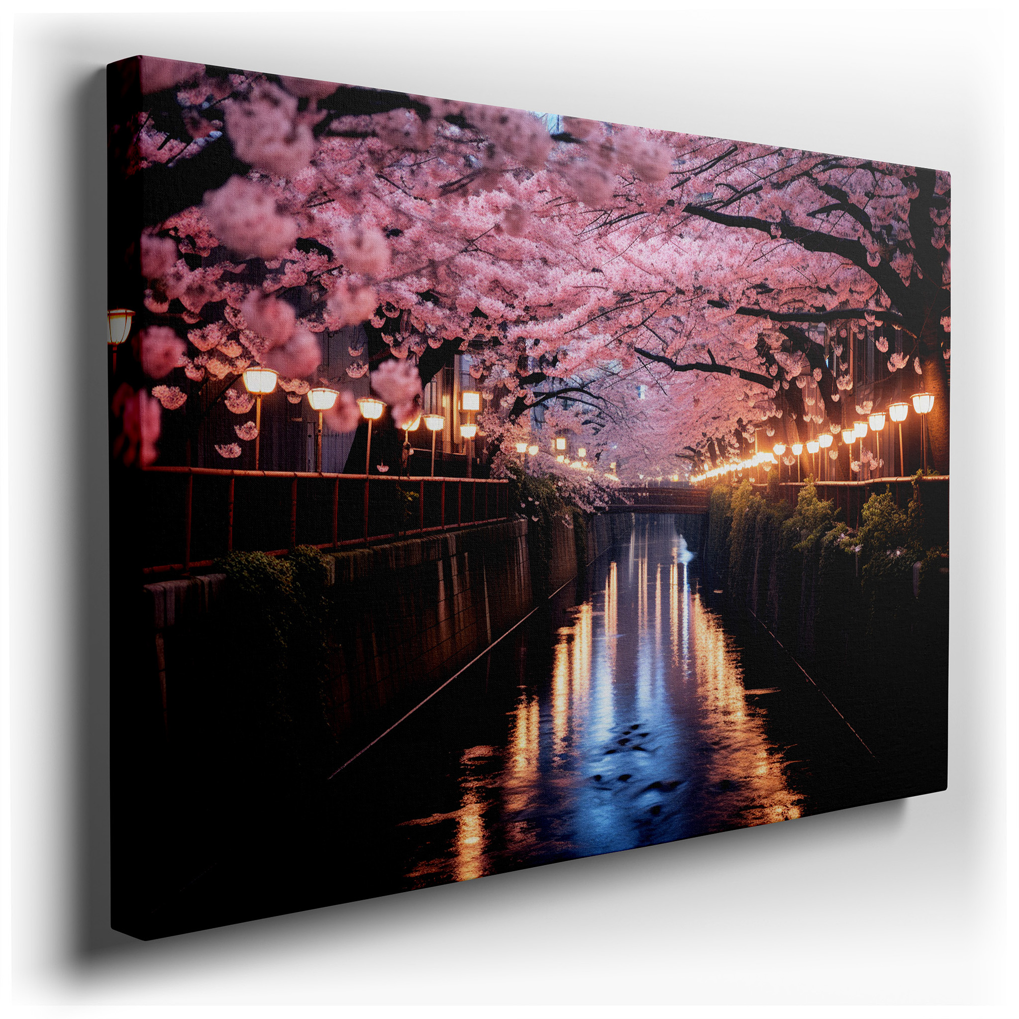 Enchanted Sakura Pathway with Lanterns - Tranquil and Romantic Spring Scene Large Wall Art, Canvas Wall Art, Wall Decor