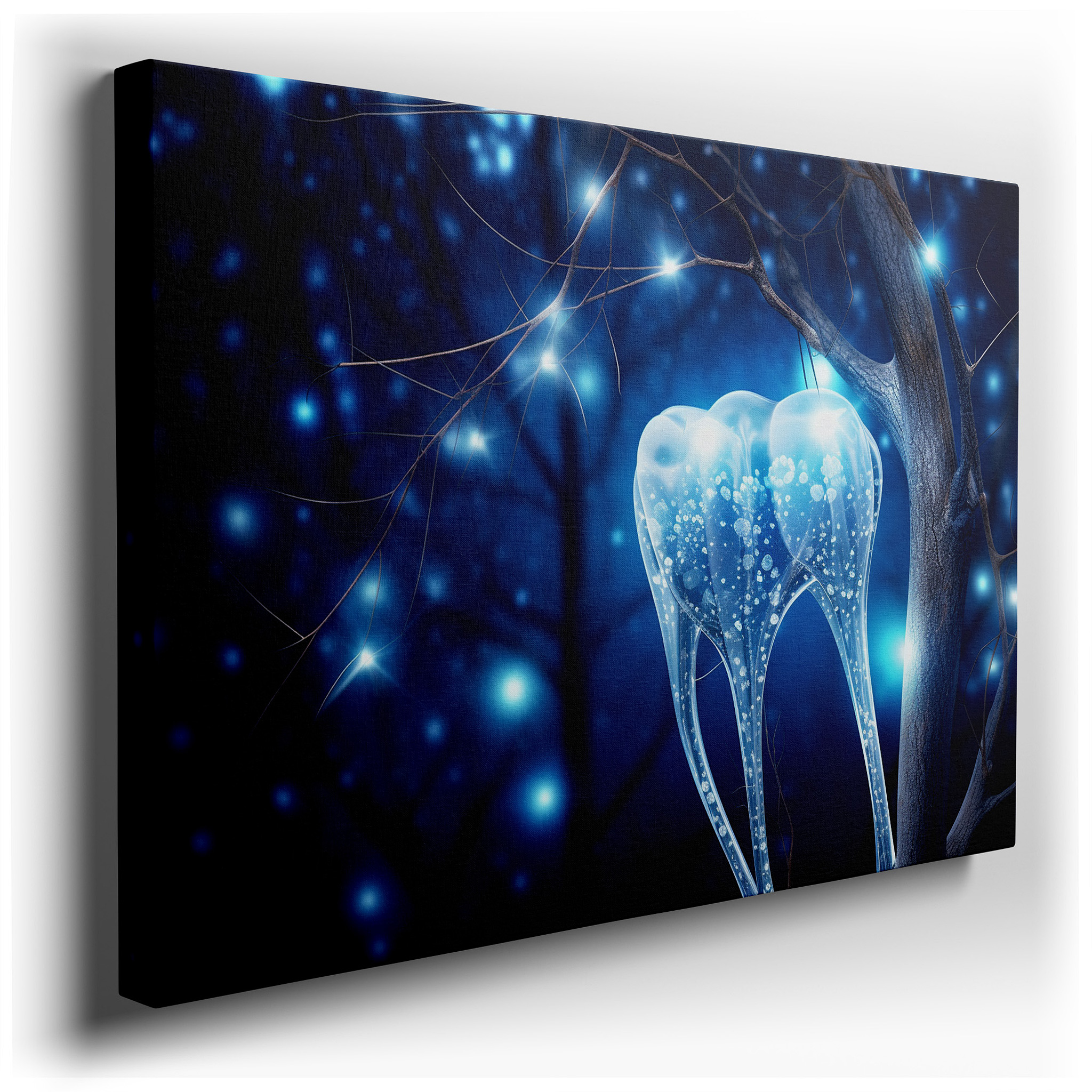 Enchanted Tree Wall Art: Surreal Nature and Fantasy Fusion with Glowing Teeth - Large Canvas for Home and Office Decor,