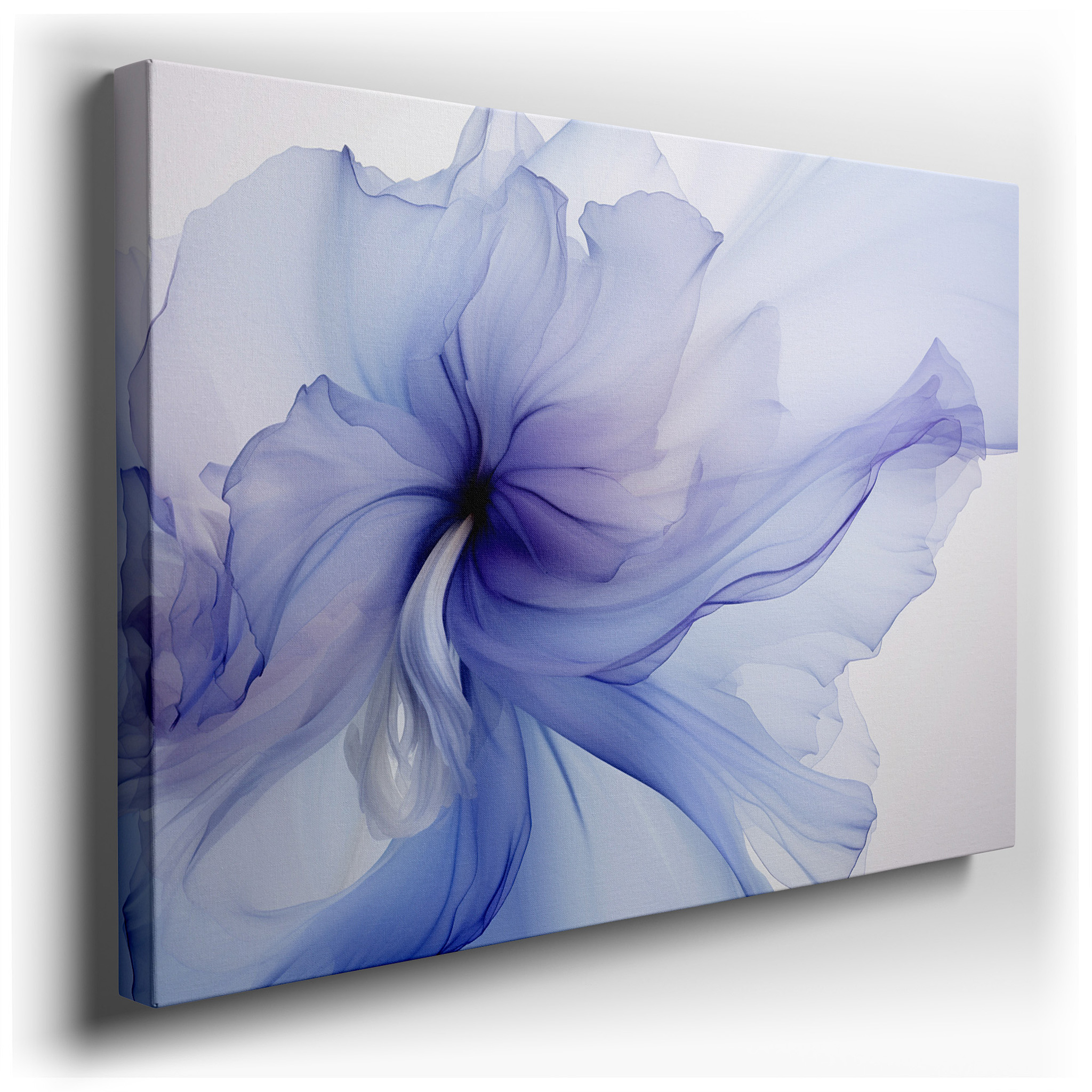 Enchanting Abstract Blue Flower: Elegant and Tranquil Large Wall Art, Canvas Decor for Offices and Bedrooms wrapped