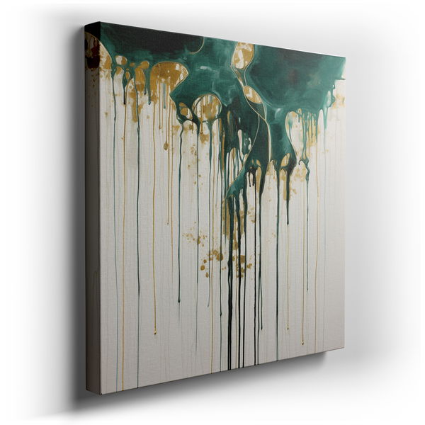 Enchanting Green & Gold Drip Art for Office & Bedroom - Canvas Wall Art