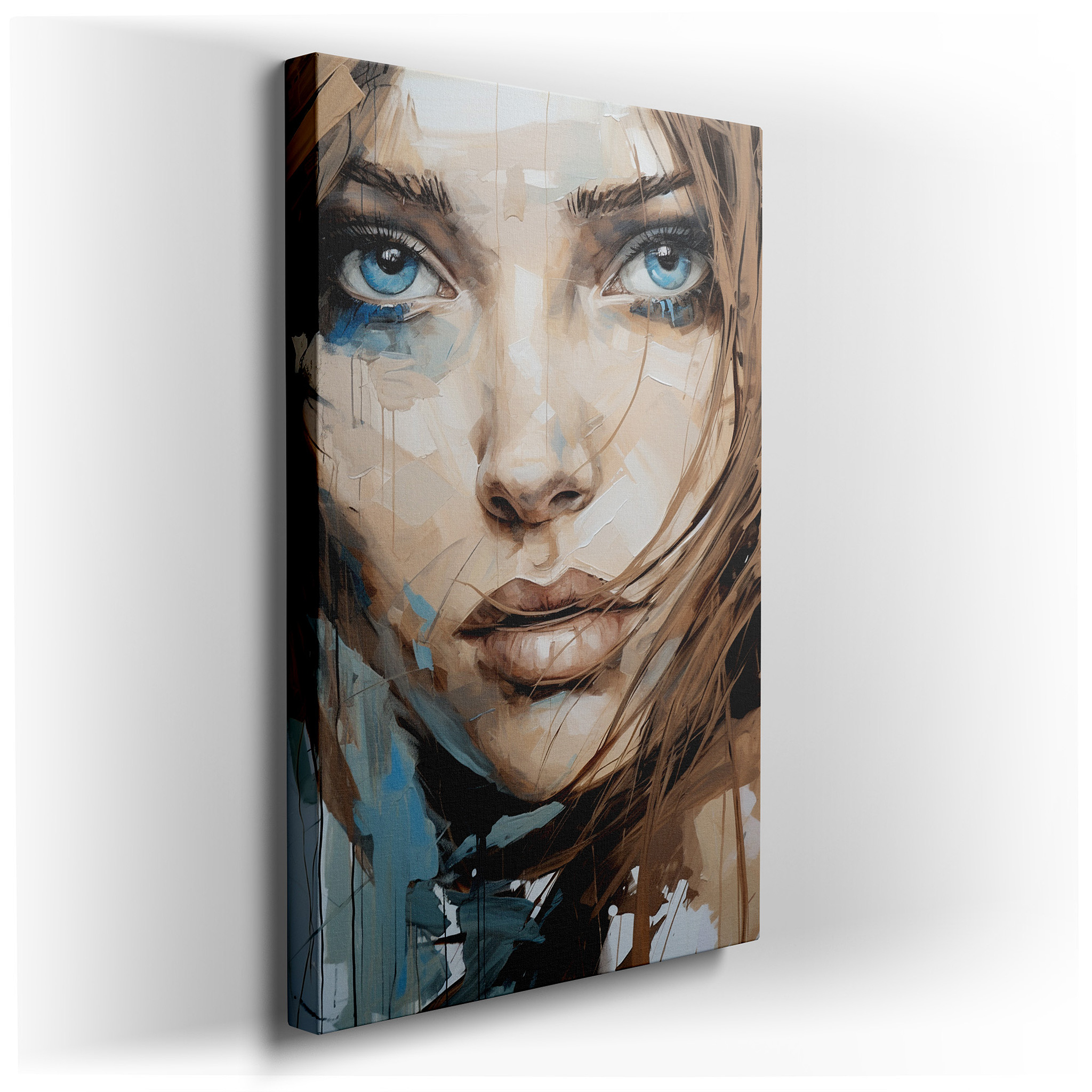 Enchanting Woman's Portrait with Rich Emotions and Textured Brushstrokes, Large Canvas Wall Art for Home and Office