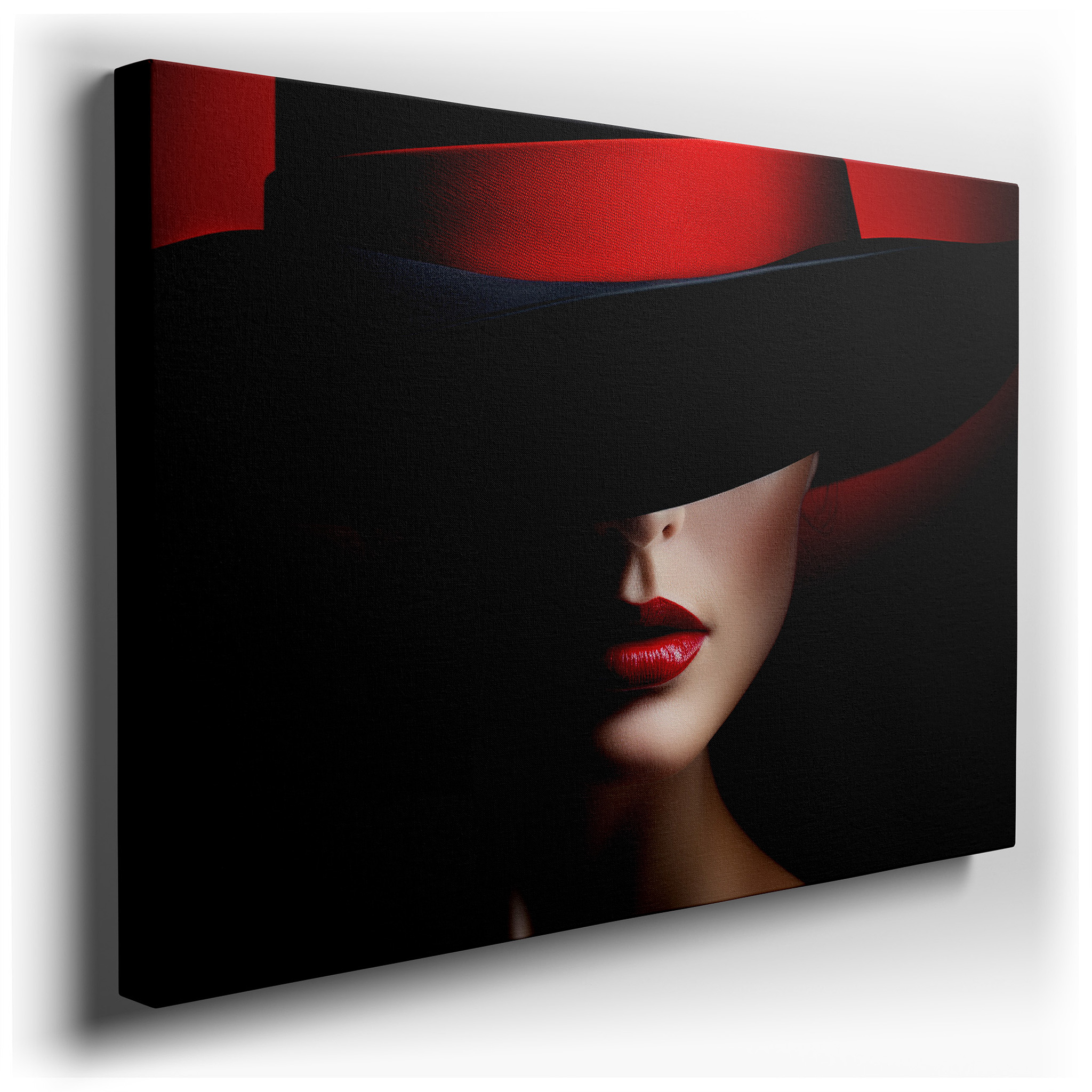 Enigmatic Charm: Wide - Brimmed Hat Shadow Large Wall Art, Canvas Decor for Office, Bedroom, and Living Room wrapped