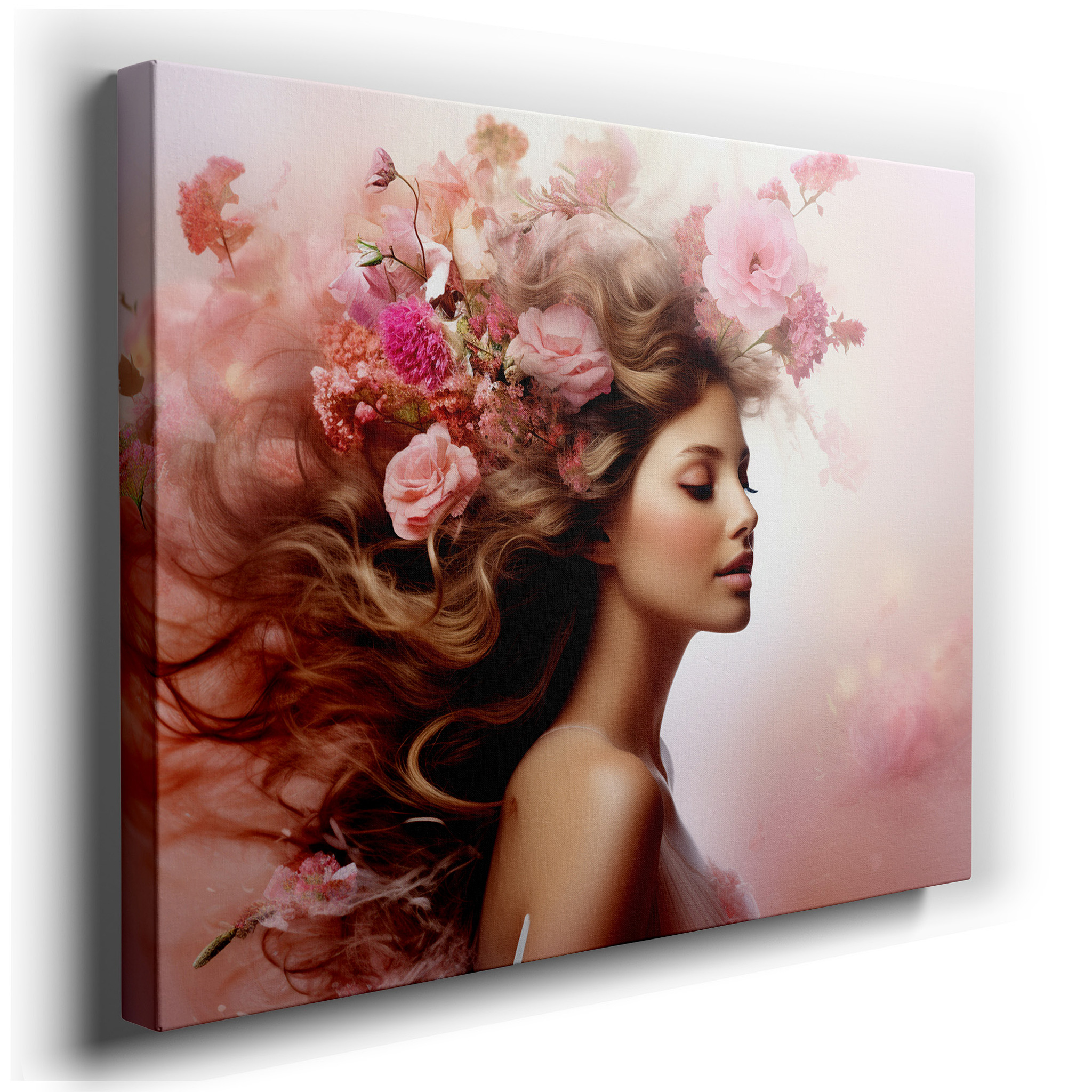 Ethereal Beauty Amidst a Lush Tapestry of Pink Flowers: Large Canvas Wall Art for Office and Bedroom
