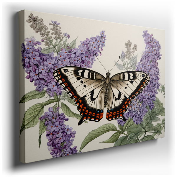 Ethereal Butterfly on Purple Flowers - Abstract Floral Canvas Wall Art