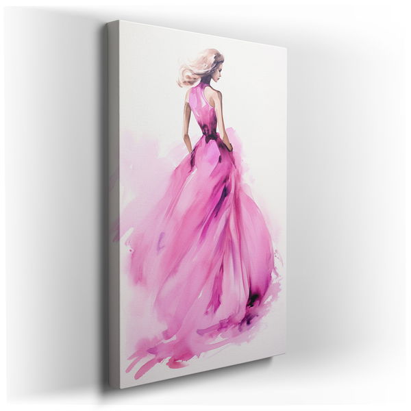Ethereal Elegance - Pink Watercolor Fashion Model Canvas Wall Art