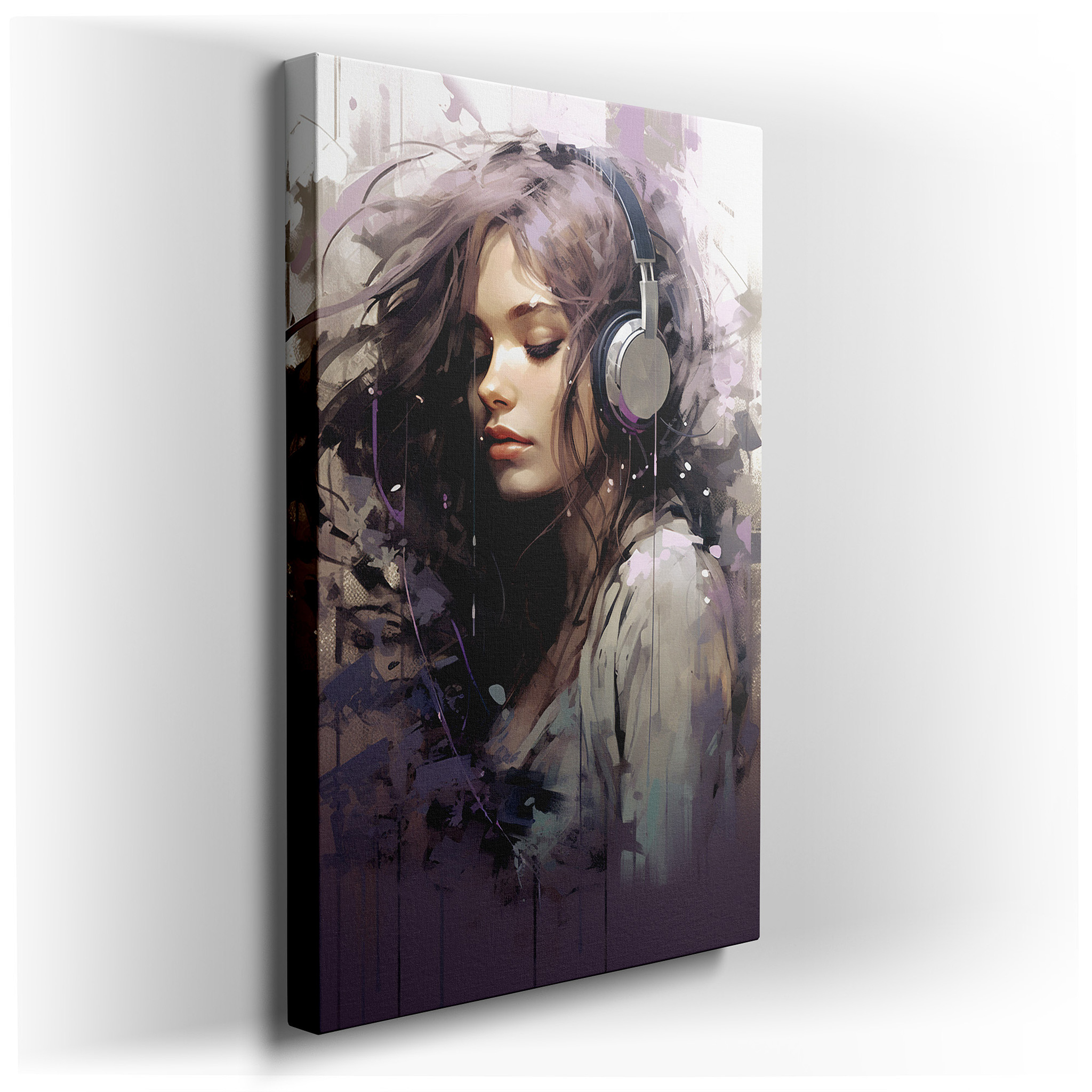 Ethereal Melodies: A Young Girl Enveloped by Music - Large Wall Art, Canvas Wall Art, Wall Decor for Office and Bedroom