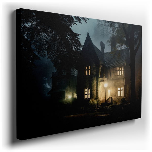 Ethereal Mist Enshrouding a Victorian Mansion - Gothic Canvas Wall Art