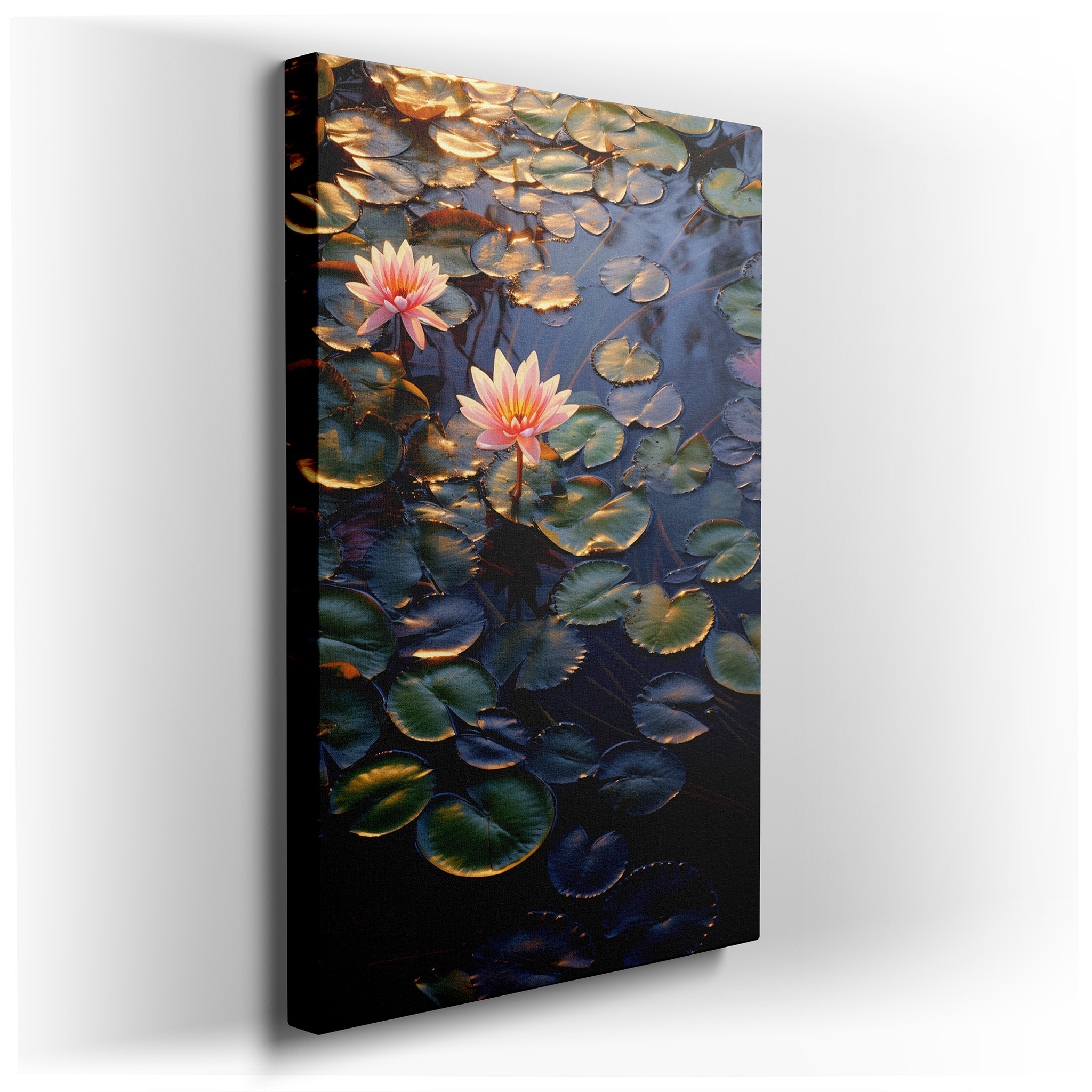 Ethereal Pink Water Lilies Canvas Print: Tranquil and Elegantly Natural Large Wall Art for Home and Office Decor