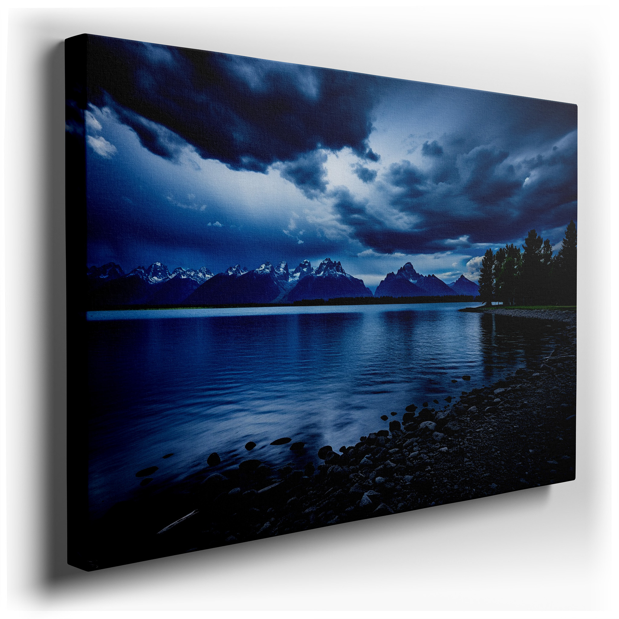 Ethereal Skies and Tranquil Lake Reflections with Majestic Mountains Large Wall Art, Canvas Wall Decor for Office and