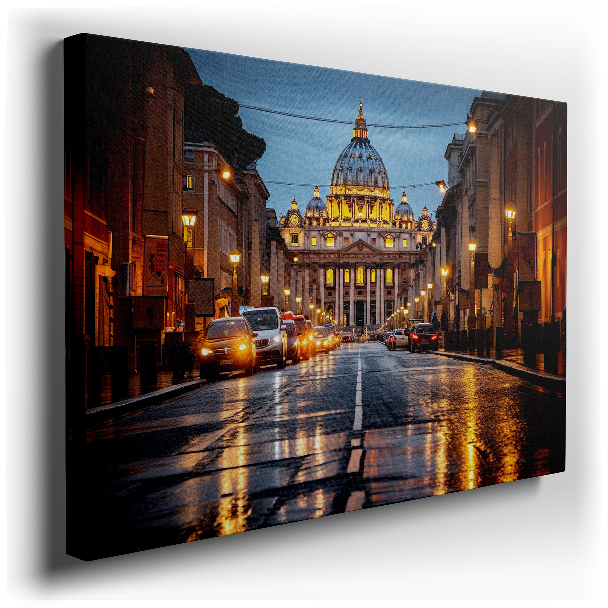 Ethereal Sunset at St. Peter's Basilica: A Renaissance Masterpiece as Night Falls - Large Canvas Wall Art Decor wrapped