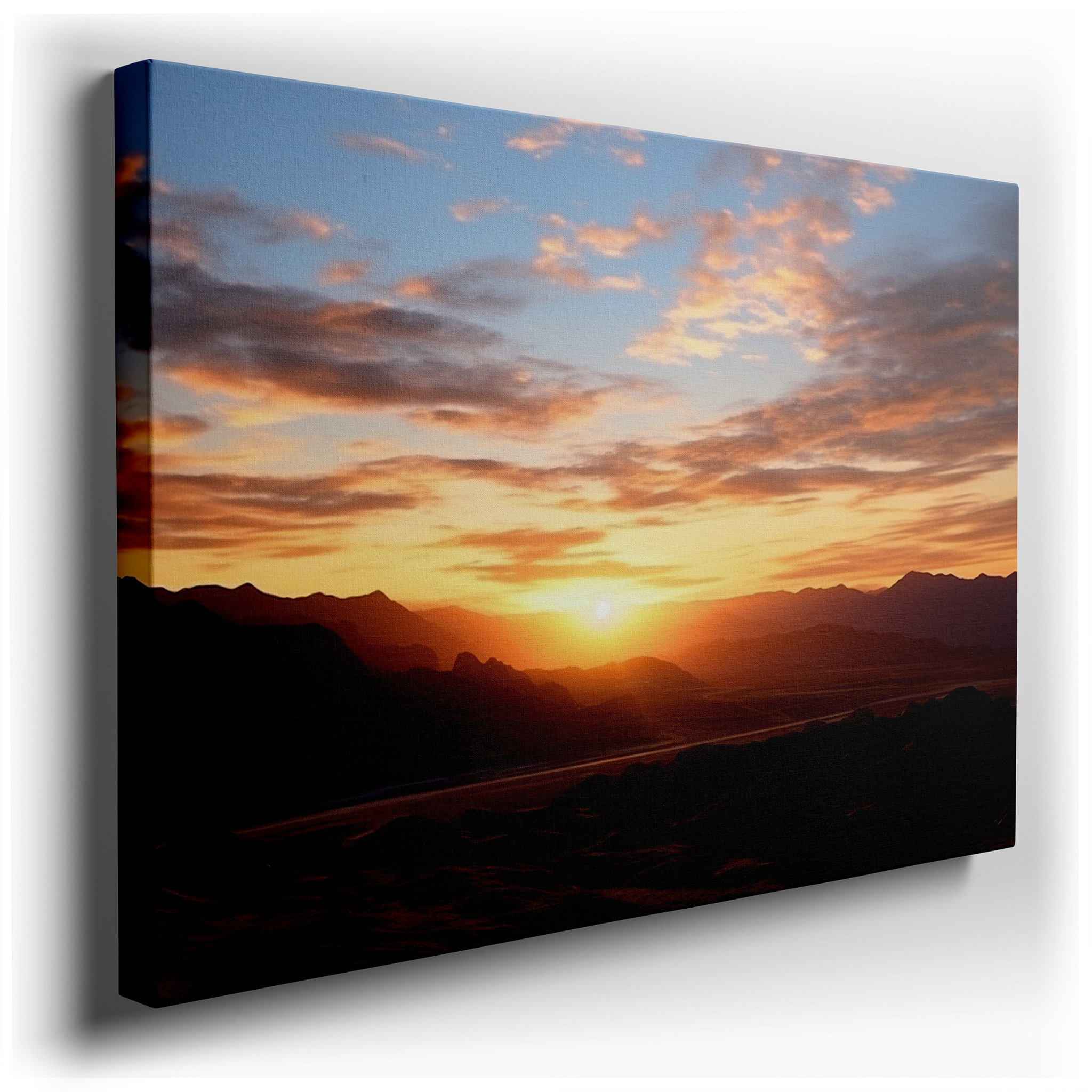 Ethereal Sunset Over Rugged Desert Landscape, Dramatic Light and Shadow Canvas Wall Art, Large Wall Decor for Office