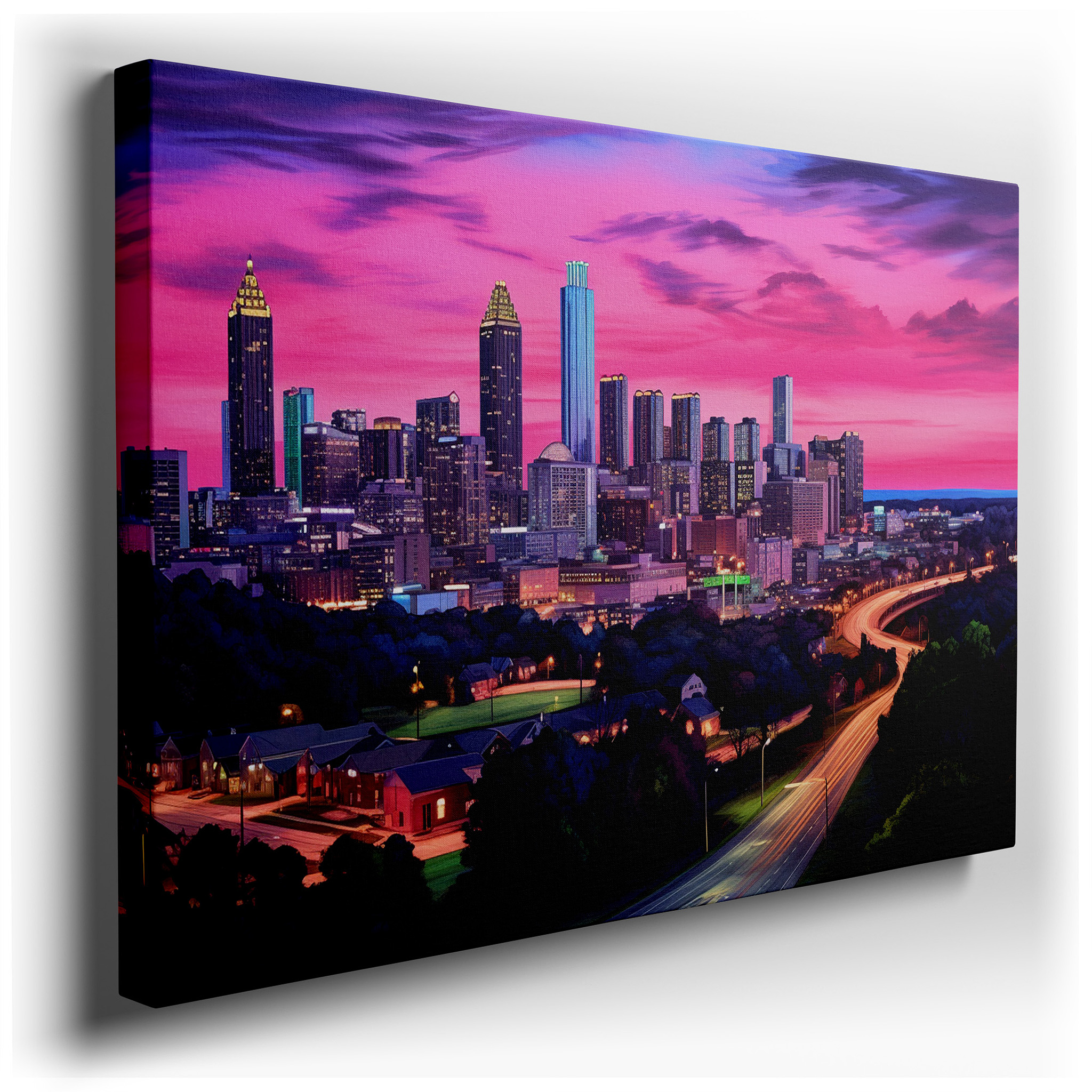 Evening Glow Over Atlanta Skyline: A Showcase of Urban Vitality and Architectural Beauty - Large Wall Art, Canvas Wall
