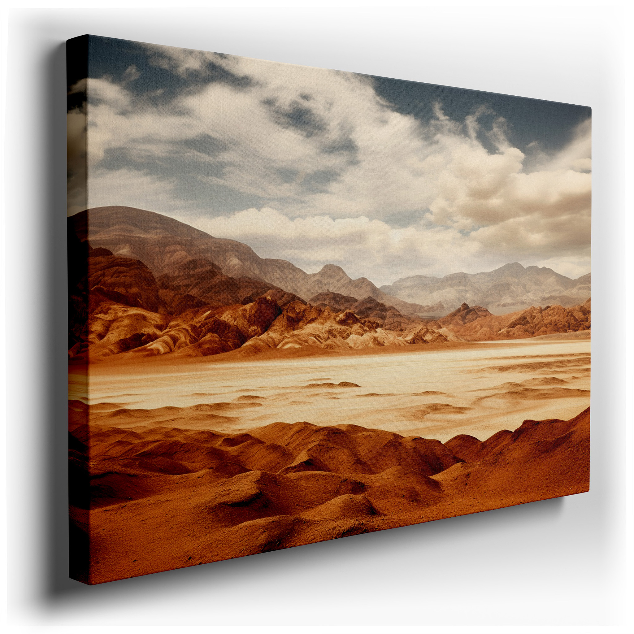 Expansive Desert and Mountain Landscape with Dramatic Sky - Large Canvas Wall Art for Office and Bedroom Decor wrapped