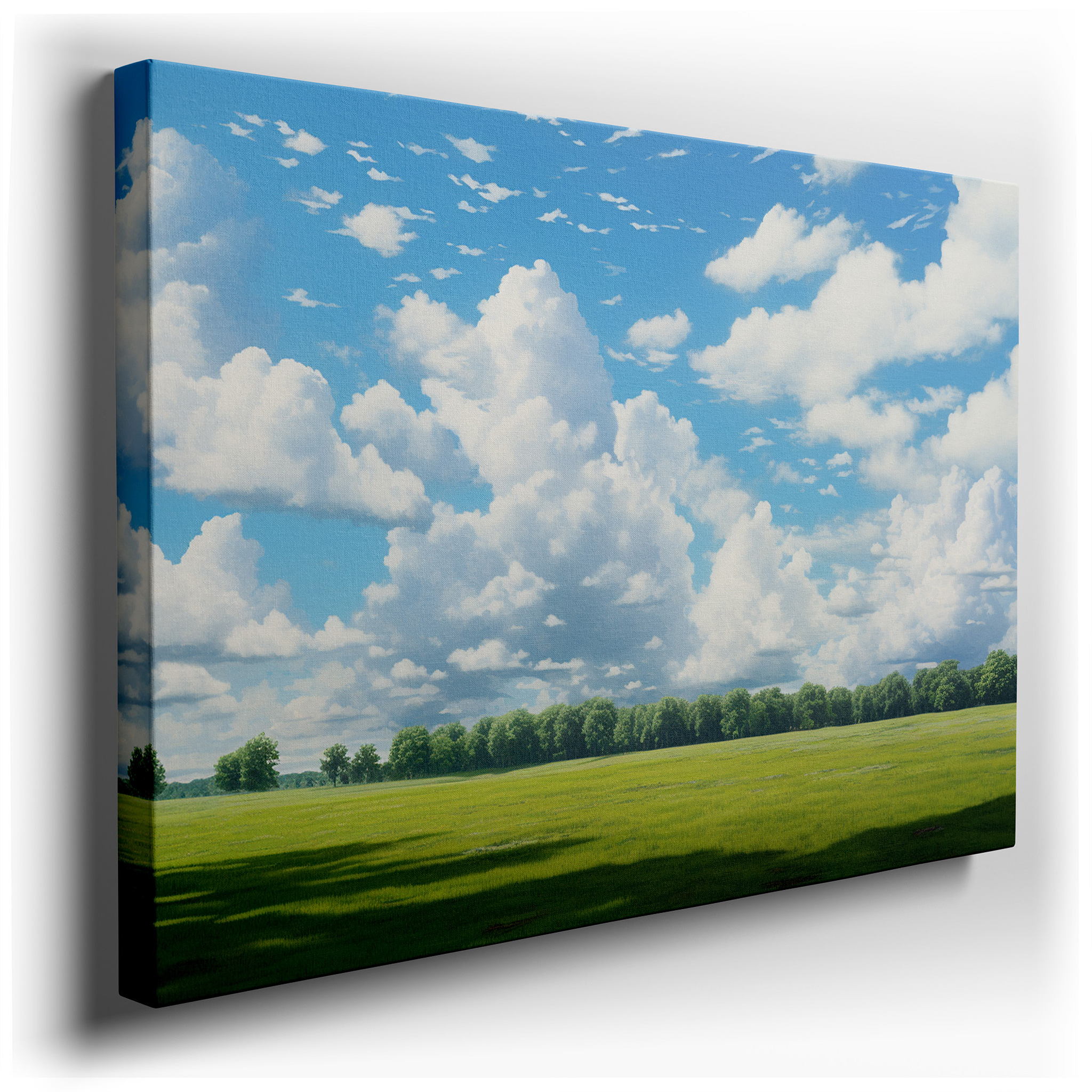 Expansive Green Meadow Beneath Bright Blue Sky, Serene Nature Scene Large Wall Art, Canvas Wall Art, Wall Decor for