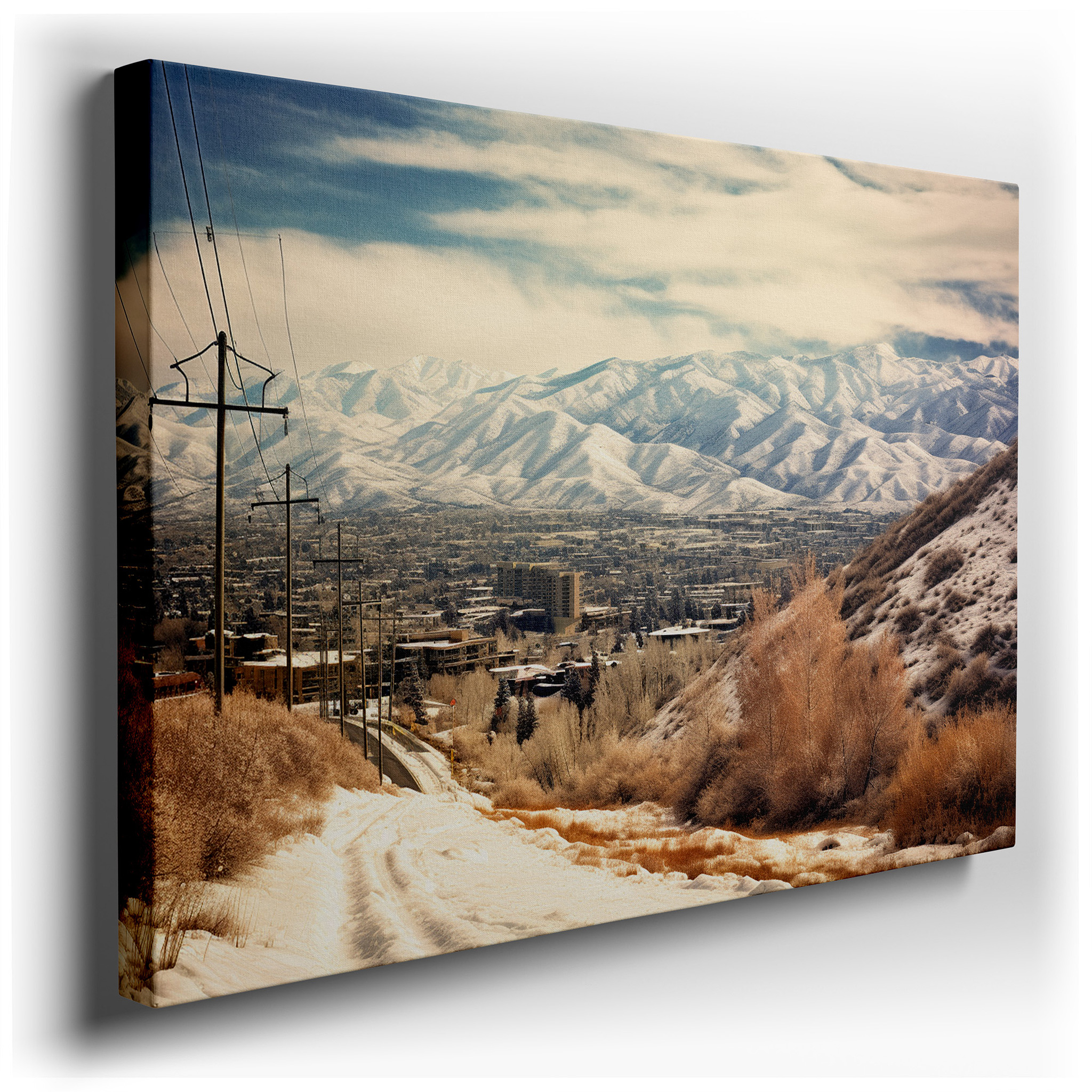 Explore a Peaceful Winter Scene with Snow - Capped Mountains and Pristine Trails - Large Wall Art, Canvas Wall Art,