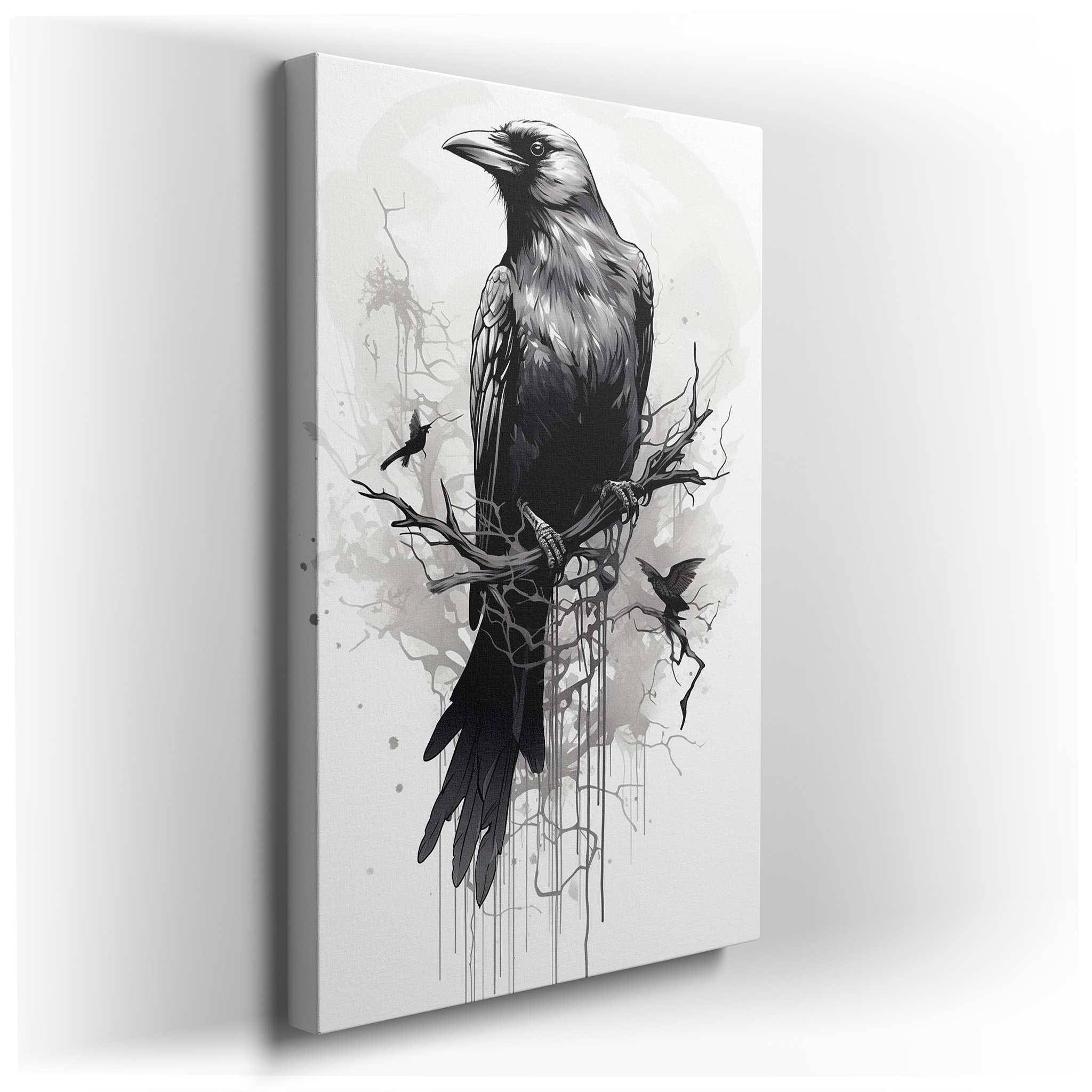 Exquisite Black and White Illustration of a Detailed Bird Perched Elegantly - Large Wall Art, Canvas