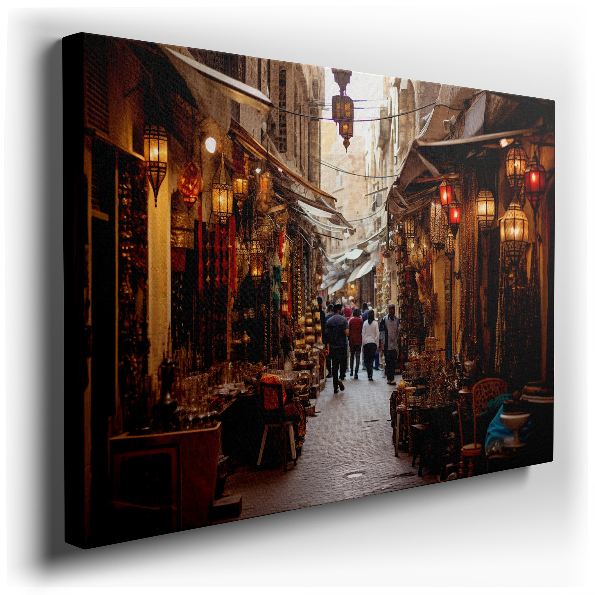 Festively Lit Vibrant Marketplace Alley, a Cultural Mosaic Displayed on Large Wall Art, Canvas Wall Art, Wall Decor for