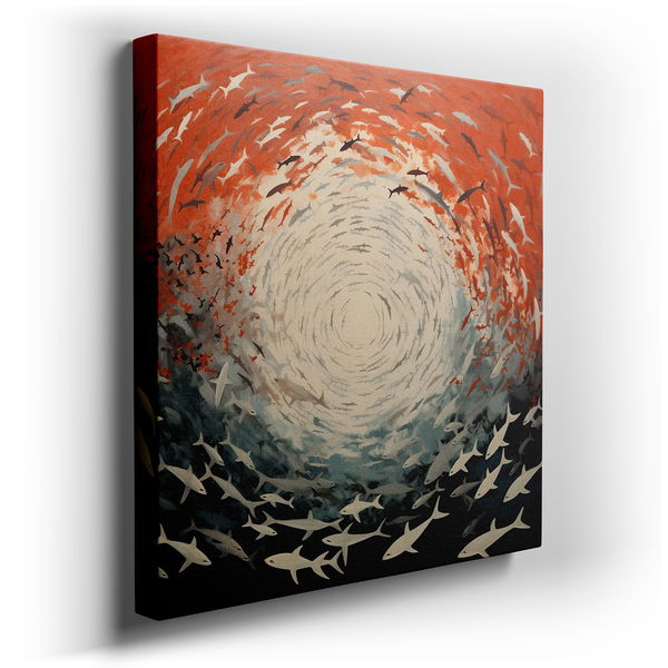 Fiery Depths Sharks - Abstract Canvas Wall Art