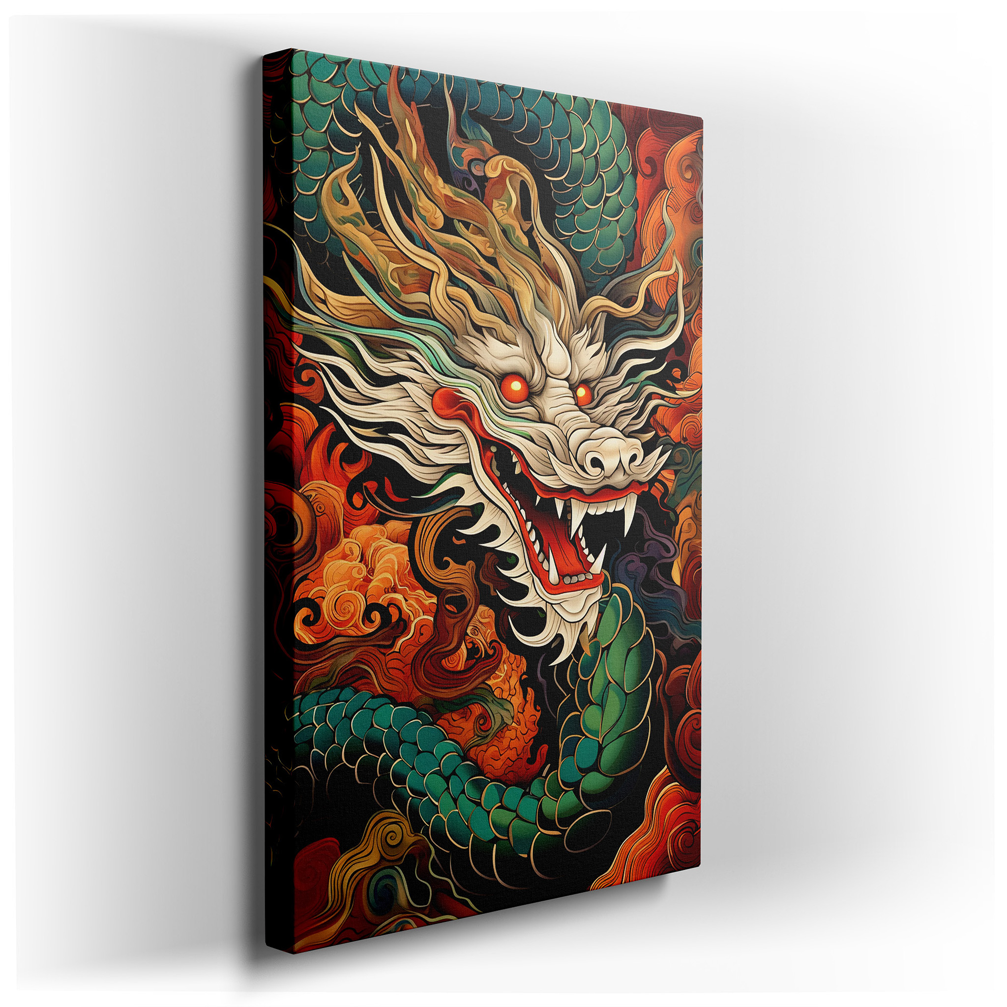 Fiery Dragon in Majestic Whirlwind: Eastern Mythology and Power - Themed Large Canvas Wall Art for Office Decor wrapped