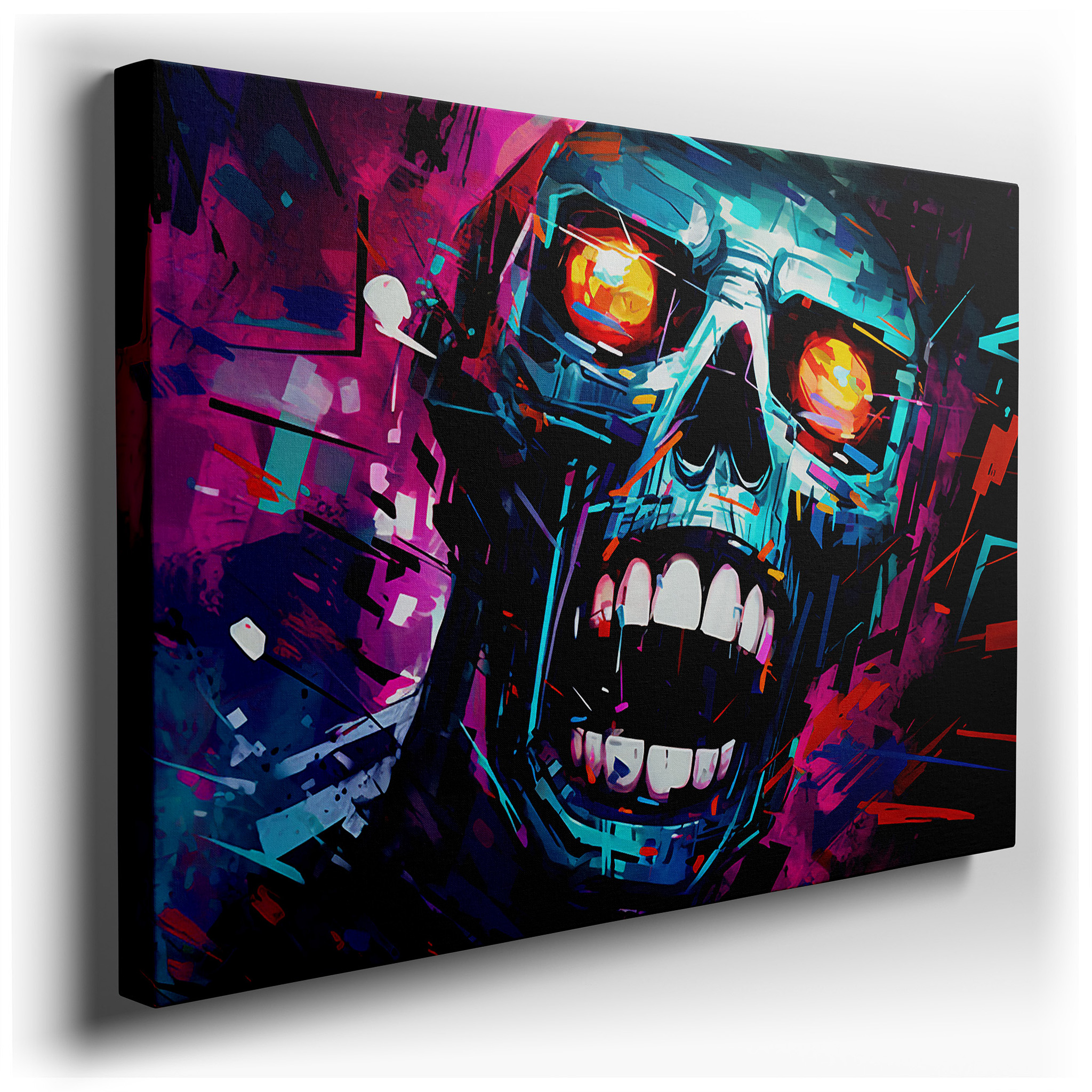 Fiery - Eyed Skull Amidst a Kaleidoscope of Chaos Wall Art, Canvas Art for Office, Bedroom, and Living Room Decor